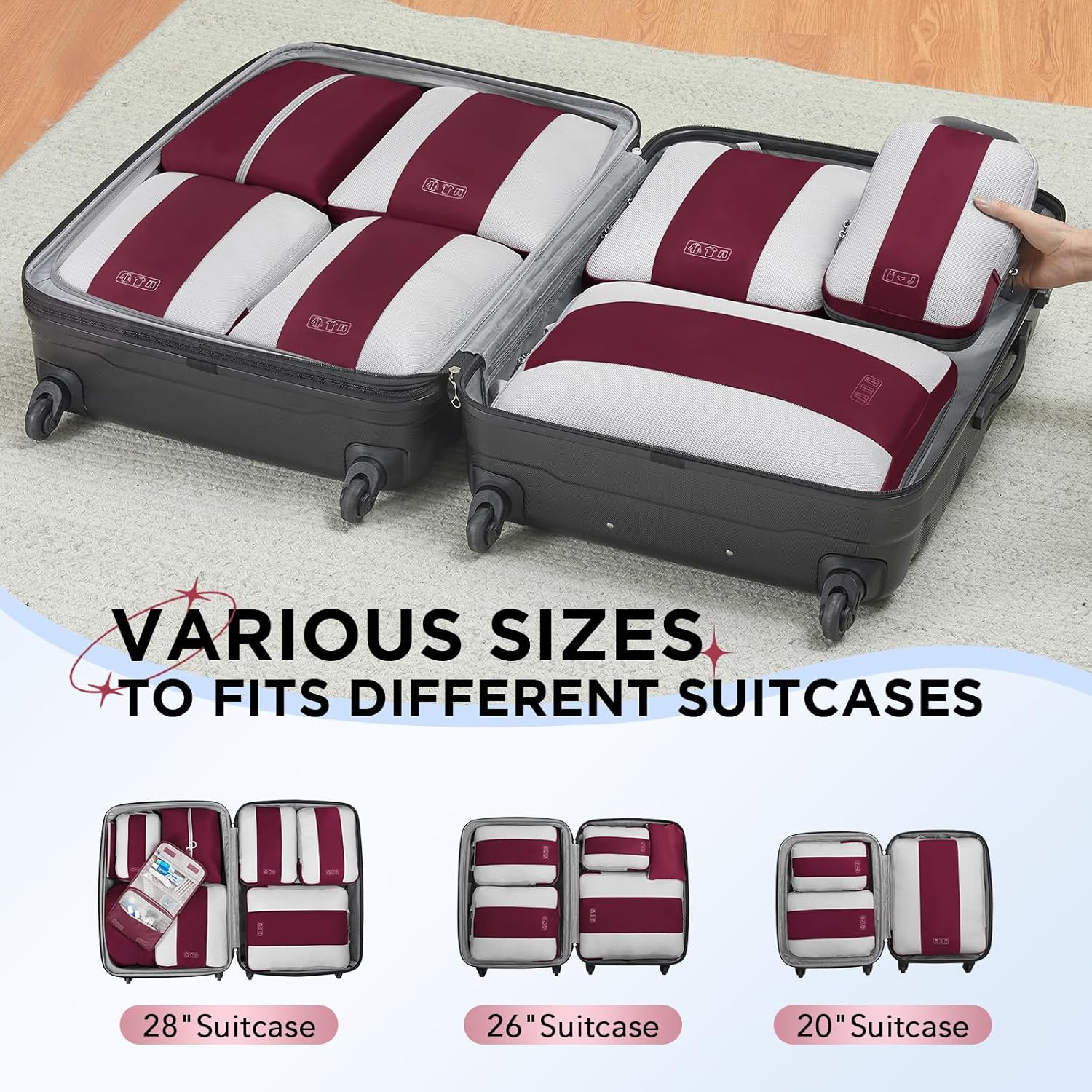 OlarHike | Compression Packing Cubes | 10 Sets | Burgundy