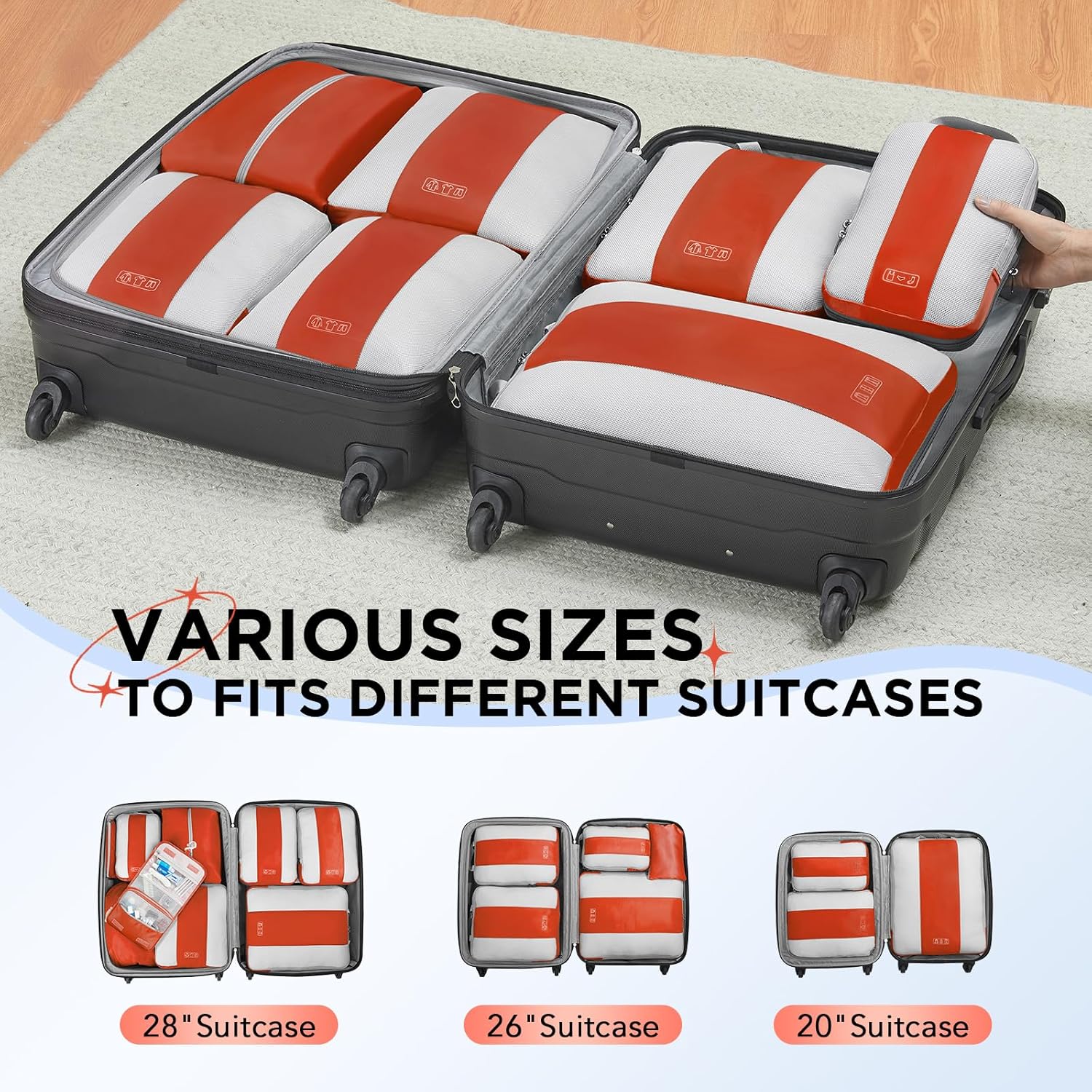 OlarHike | Compression Packing Cubes | 10 Sets | Orange