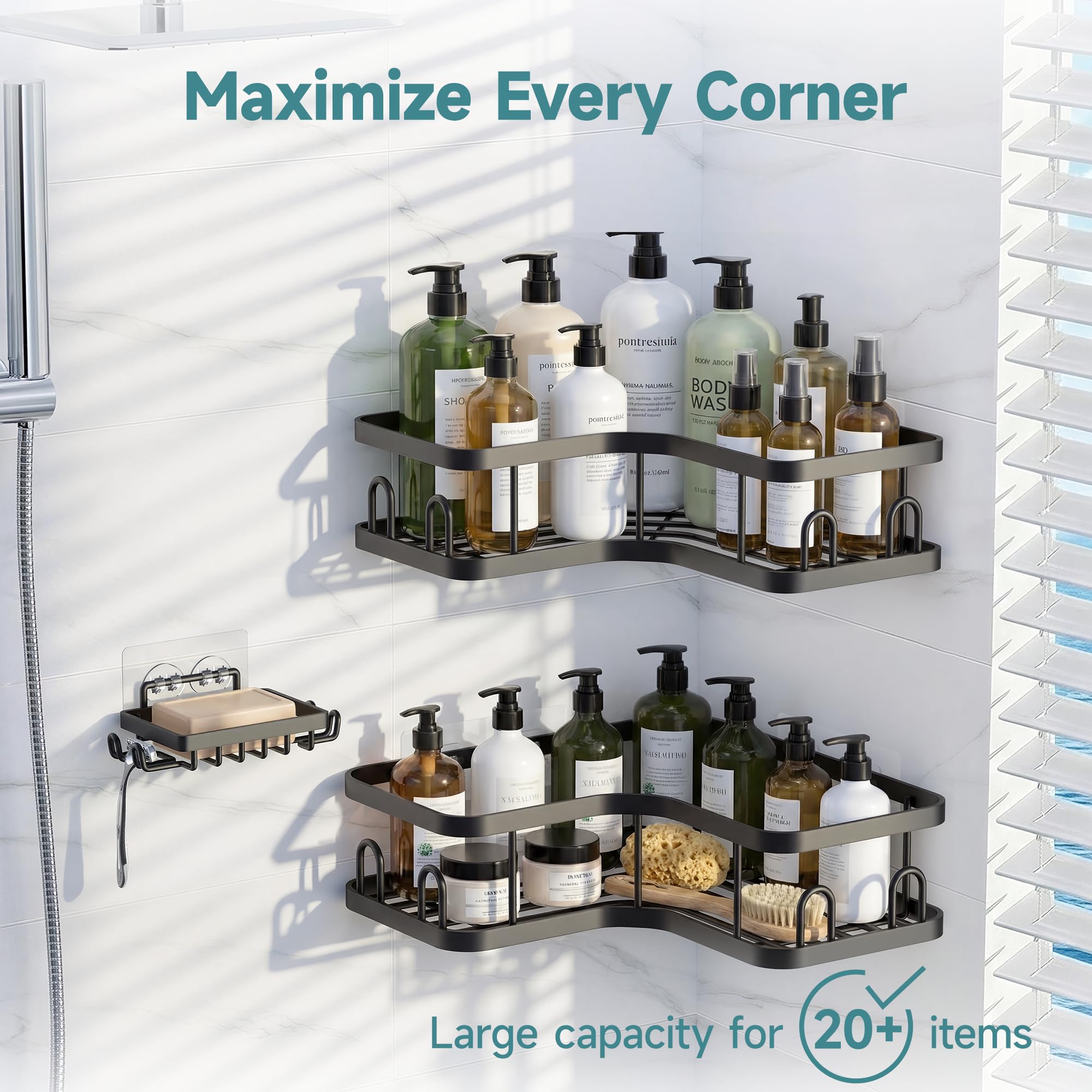 Veken Corner Shower Caddy No Drill Adhesive Bathroom Shelf Rustproof Metal Wall Mounted Storage Organizer Multiple Sizes And Colors