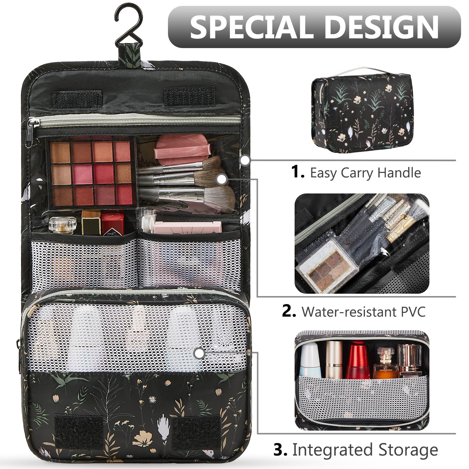 OlarHike Anti-Tearing Suitcase Organizer Packing Cubes 8-Pack-Black Flower-3