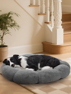 OhGeni 36 inches Calming Donut Dog & Cat Bed for Large Pets, Warming Comfort Fluffy Short Pile Fur, Durable Waterproof Machine Washable Removable Cover, Cute Round Bed for Puppy and Kitten, Dark Gray - aborderproducts