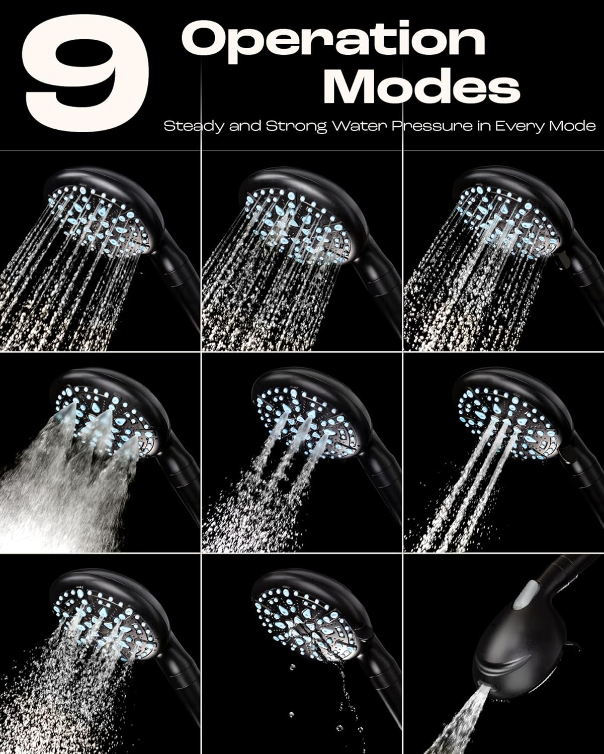 Filtered Shower Head with Handheld| 70 inches Hose | 9 Spray Modes | Veken - aborderproducts