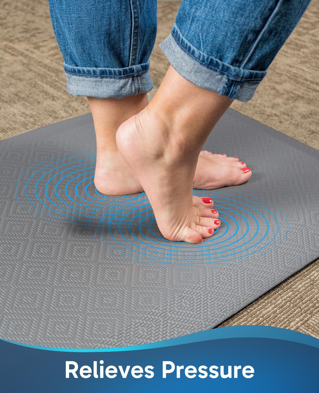 Ophanie Anti Fatigue Cushioned Mat, 9/10 inch Thick, Kitchen mats for Floor, Kitchen Rugs, Waterproof,Comfort Ergonomic Standing Mat for Office, Home, Sink, 20 * 48+20 * 32 Gray Non-Slip Bottom-zoom-3