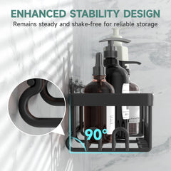 Veken | 6 Pack Stainless Steel Shower Caddy| Black | No Drilling &amp; Rustproof, Waterproof Adhesive Shelves Rack with Soap Holder, Large Capacity Bathroom Organizers and Storage, Wall-Mounted Kitchen Decor - aborderproducts
