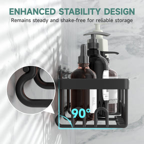 Veken | 6 Pack Stainless Steel Shower Caddy| Black | No Drilling &amp; Rustproof, Waterproof Adhesive Shelves Rack with Soap Holder, Large Capacity Bathroom Organizers and Storage, Wall-Mounted Kitchen Decor