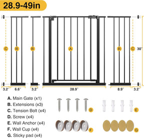 InnoTruth 28.9-49" Baby Gate for Stairs, 30" Tall Extra Wide Pet Gates for Doorways One-Hand Opening, Easy Walk Thru Dual Lock Dog Gates for the House, Hallways, Rooms, Easy Install Toddler Gate,Black (Copy) - aborderproducts