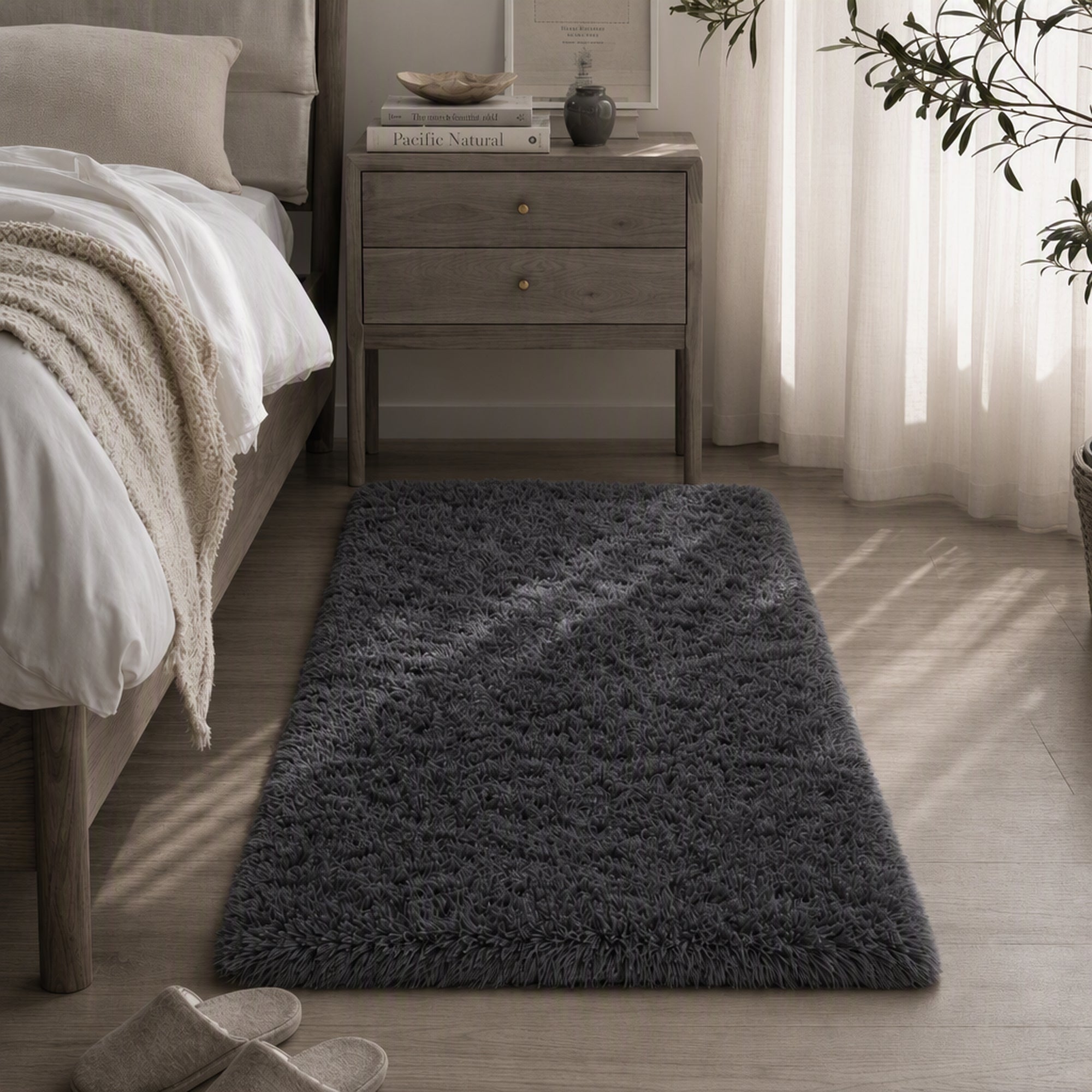 Ophanie 2x3 Small Area Rug Non Slip Plush Entryway Bedroom Rug Grey Soft Fluffy Throw Carpet-zoom-1