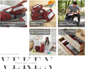 Veken | Packing Cubes | 6 Set | Wine Red