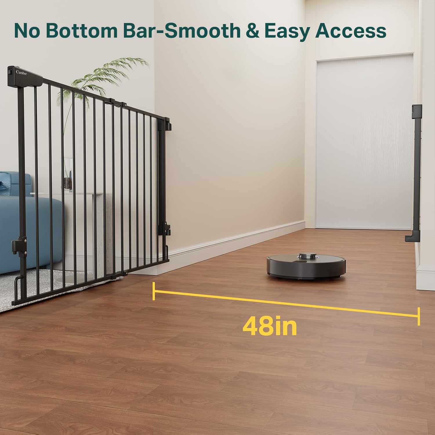 Cumbor | Safety Gate | No Bottom Bar | 28" x 31.6-48" | Black - aborderproducts