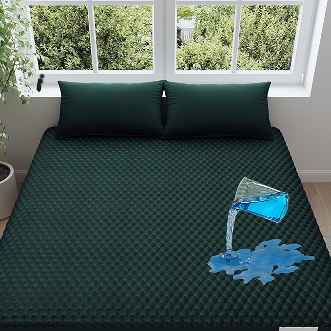 OhGeni 100% Waterproof Mattress Protector,Queen Size Mattress Soft Pad,Hair & Bedwetting Resistant,Cooling Breathable Fitted Sheets,Washable Bed Cover,Non-Slip Deep Pocket,Noiseles for Bedroom,Green