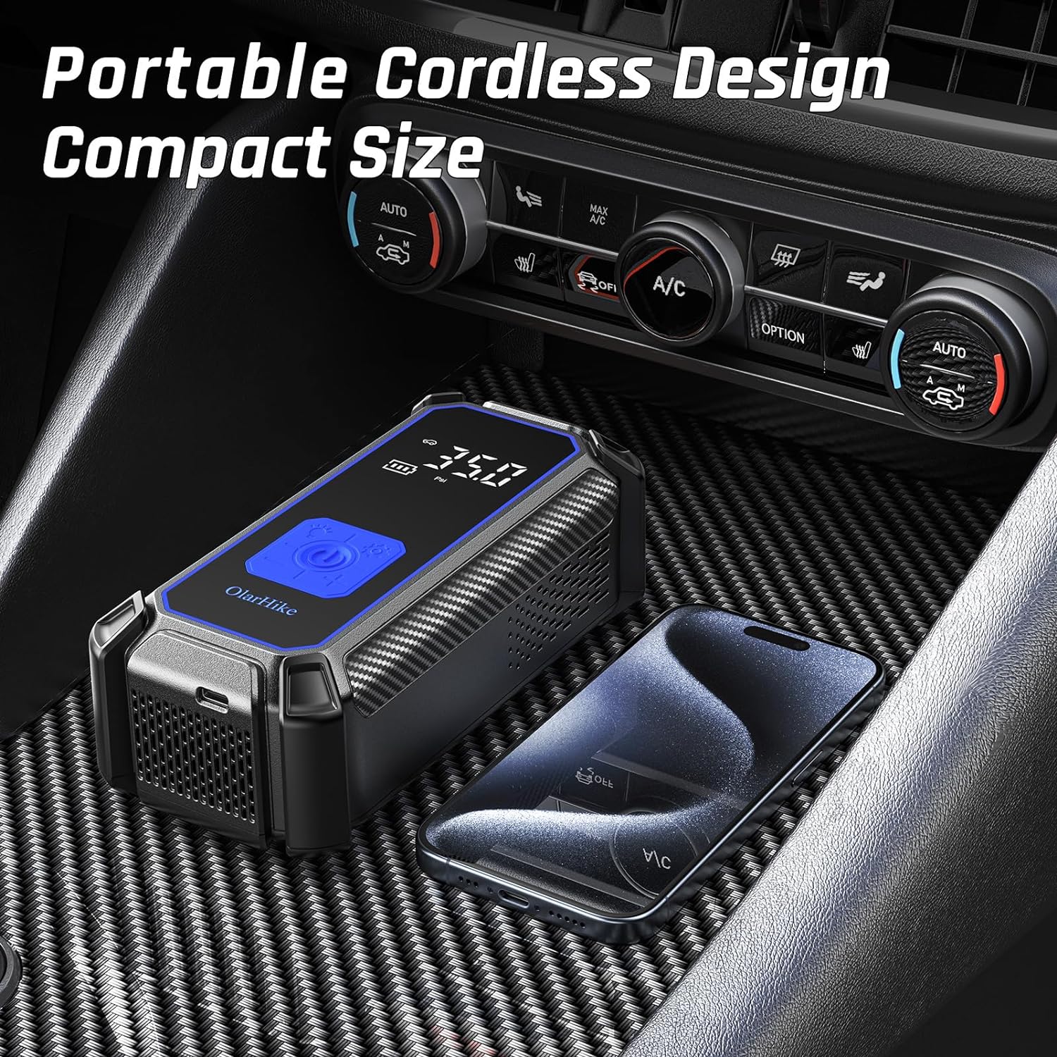 OlarHike Cordless Electric Tire Inflator Portable Air Compressor, Auto Air Pump for Car Tires,SUV,Bicycle, Bike,motorcycle,ball, Tire Inflator with Digital Pressure Gauge, Smart Pump with LED Light, Blue - aborderproducts