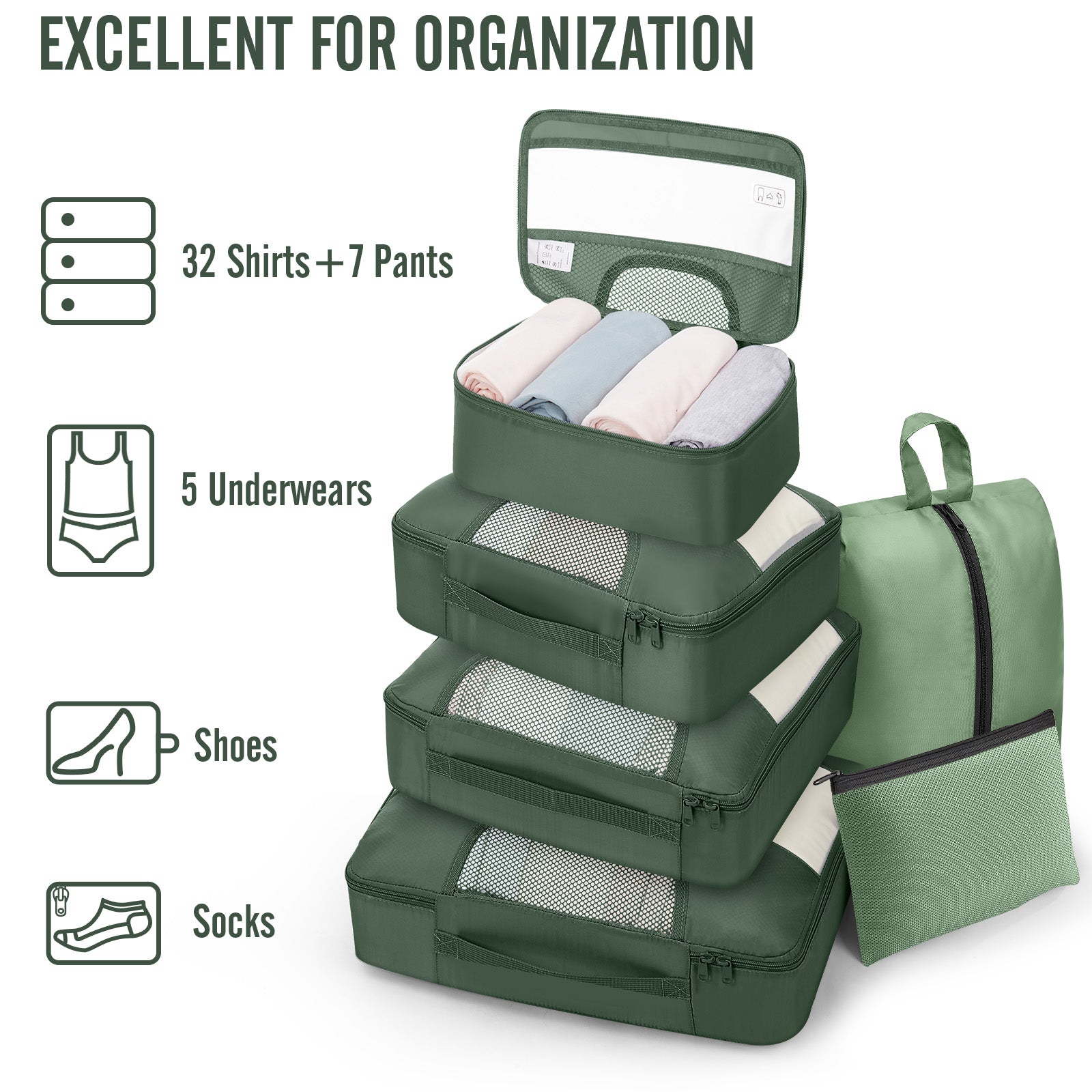 Veken 8 Set Packing Cubes for Travel Essentials, Suitcase Organizer Bags in 4 Sizes, Carry-On Luggage Accessories with Large Laundry & Hanging Toiletry Bag, Must-Have for Airplane, Road Trip & Camping-zoom-8