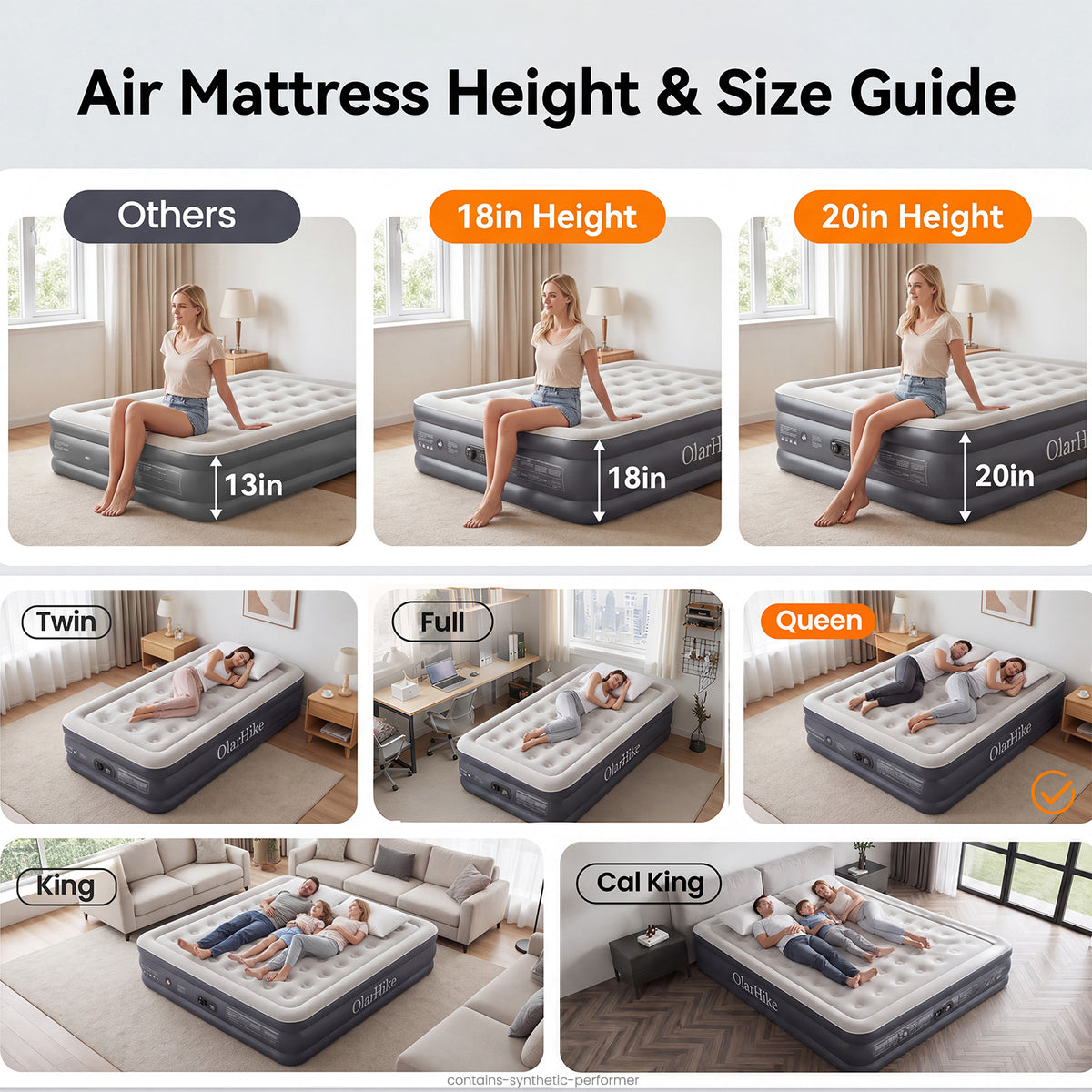 OlarHike Air Mattress Queen Built-in Pump, 20" H Inflatable Mattress,700LBS-zoom-9