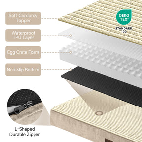 OhGeni | Orthopedic Waterproof & Machine Washable Dog Bed | 41 Inches | Khaki