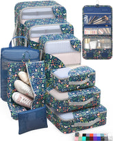Travel Organizer T3V3 (6+4) 10-Piece Set, Dark Blue Floral OH - aborderproducts