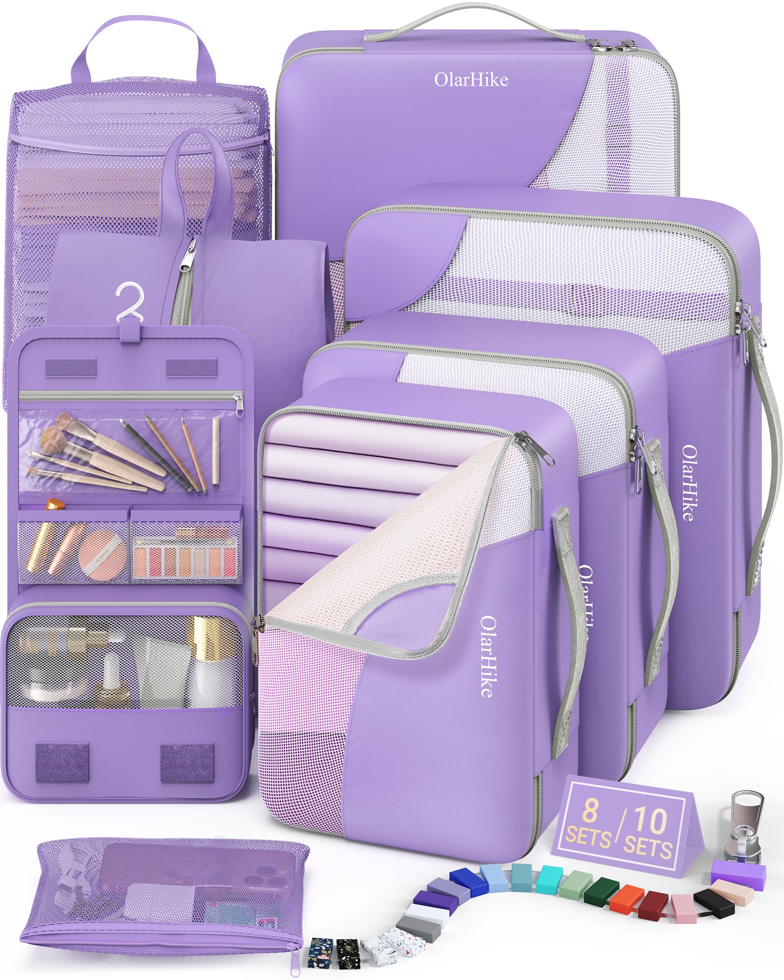 Packing Cubes for Travel,8 Set (For Carry-On/Medium),Anti-Tearing Suitcase Organizer for Luggage with Shoe & Hanging Toiletry Bag,OlarHike Vacation Essentials & Accessories for Cruise Ship