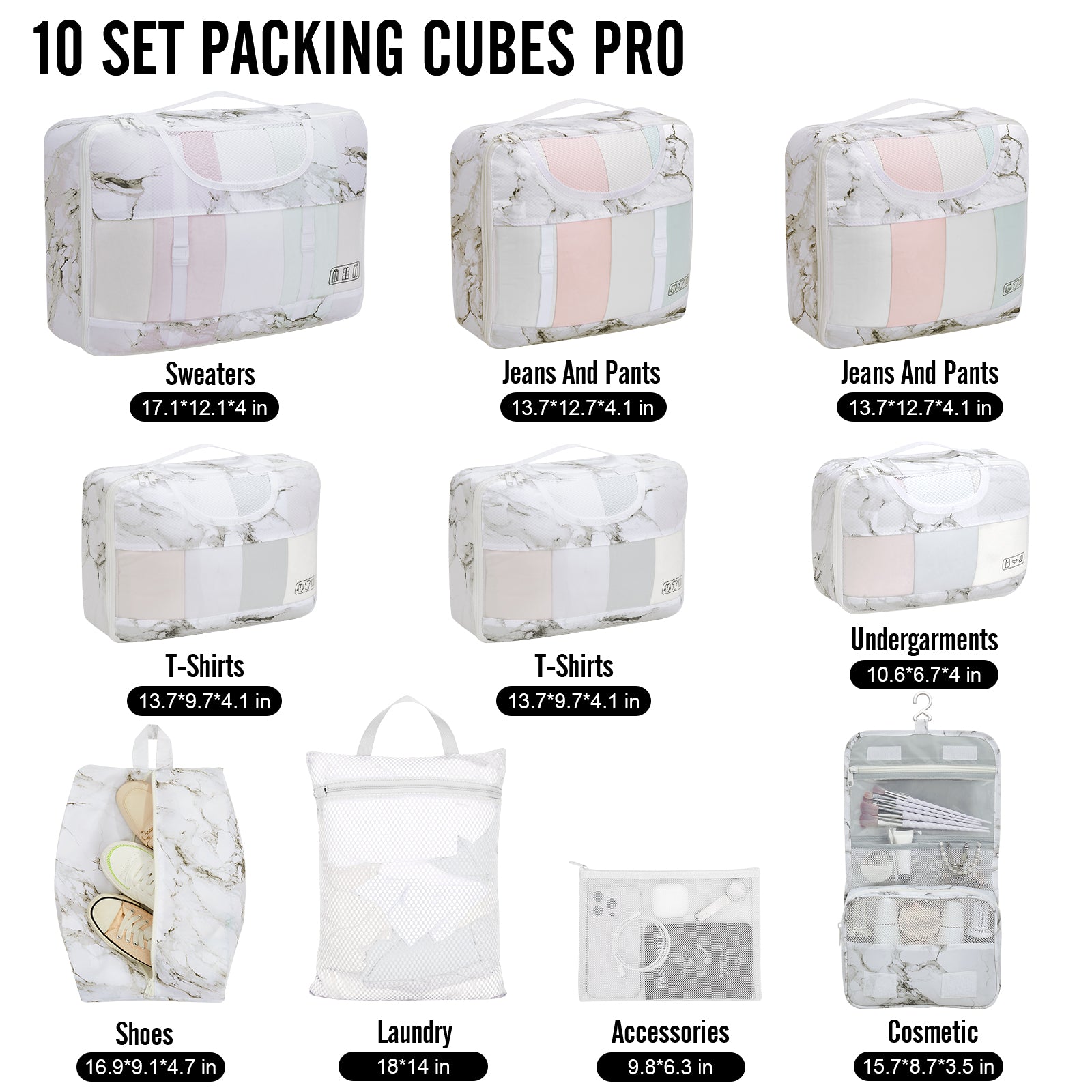 Veken 10 Set Packing Cubes for Travel Essential, Suitcase Organizer Bags in 4 Sizes, Carry-On Luggage Accessories with Large Laundry & Hanging Toiletry Bag, Must-Have for Airplane, Road Trip & Camping-9