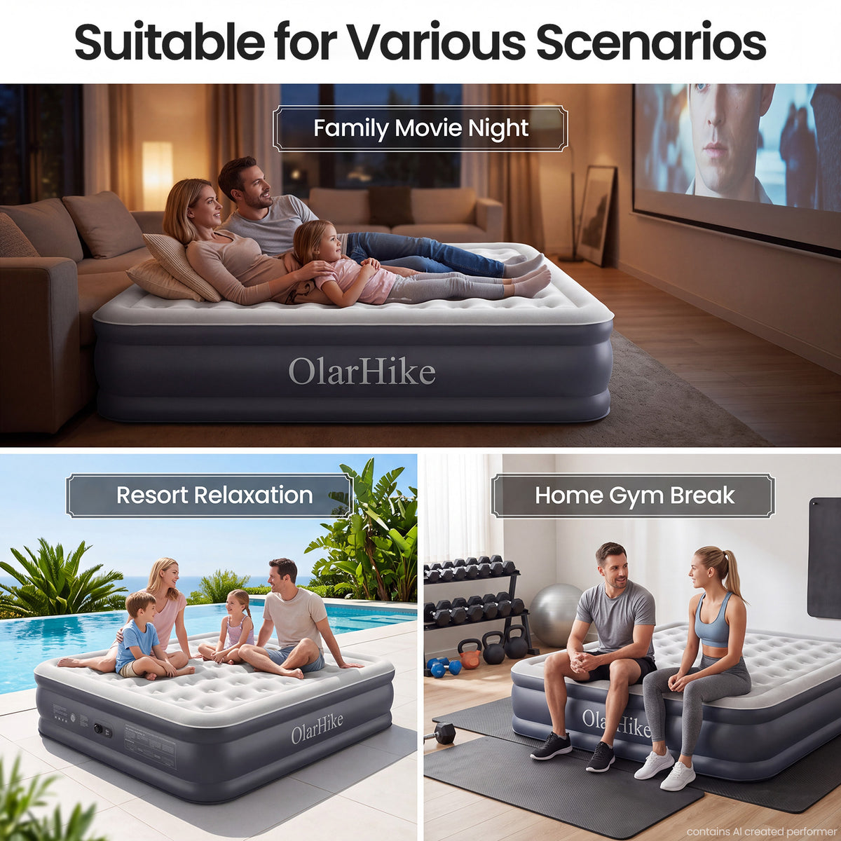 OlarHike 20" H Cal King Air Mattress with Built in Pump,Family Size, 850lb-11