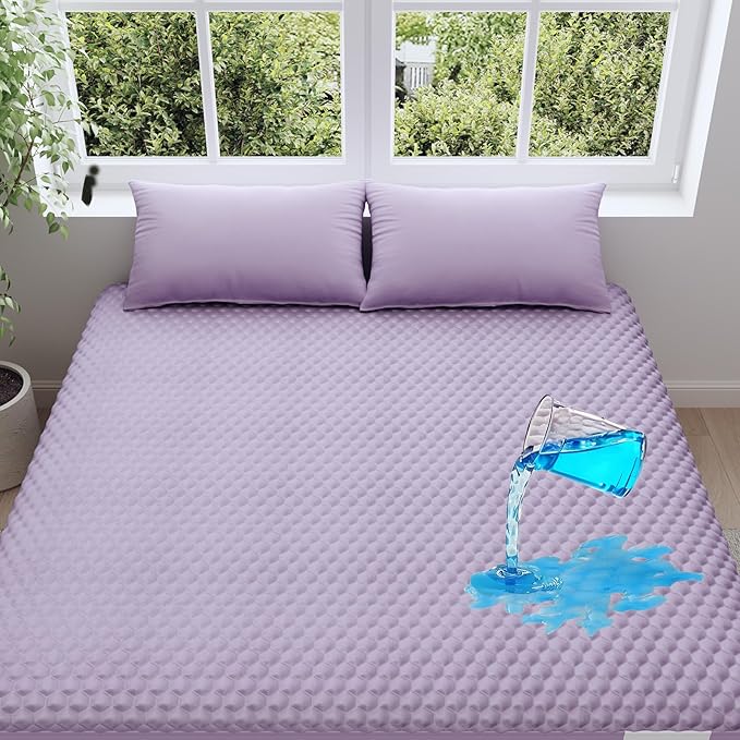 OhGeni 100% Waterproof Mattress Protector,Queen Size Mattress Soft Pad,Hair & Bedwetting Resistant,Cooling Breathable Fitted Sheets,Washable Bed Cover,Non-Slip Deep Pocket,Noiseles for Bedroom,Purple - aborderproducts