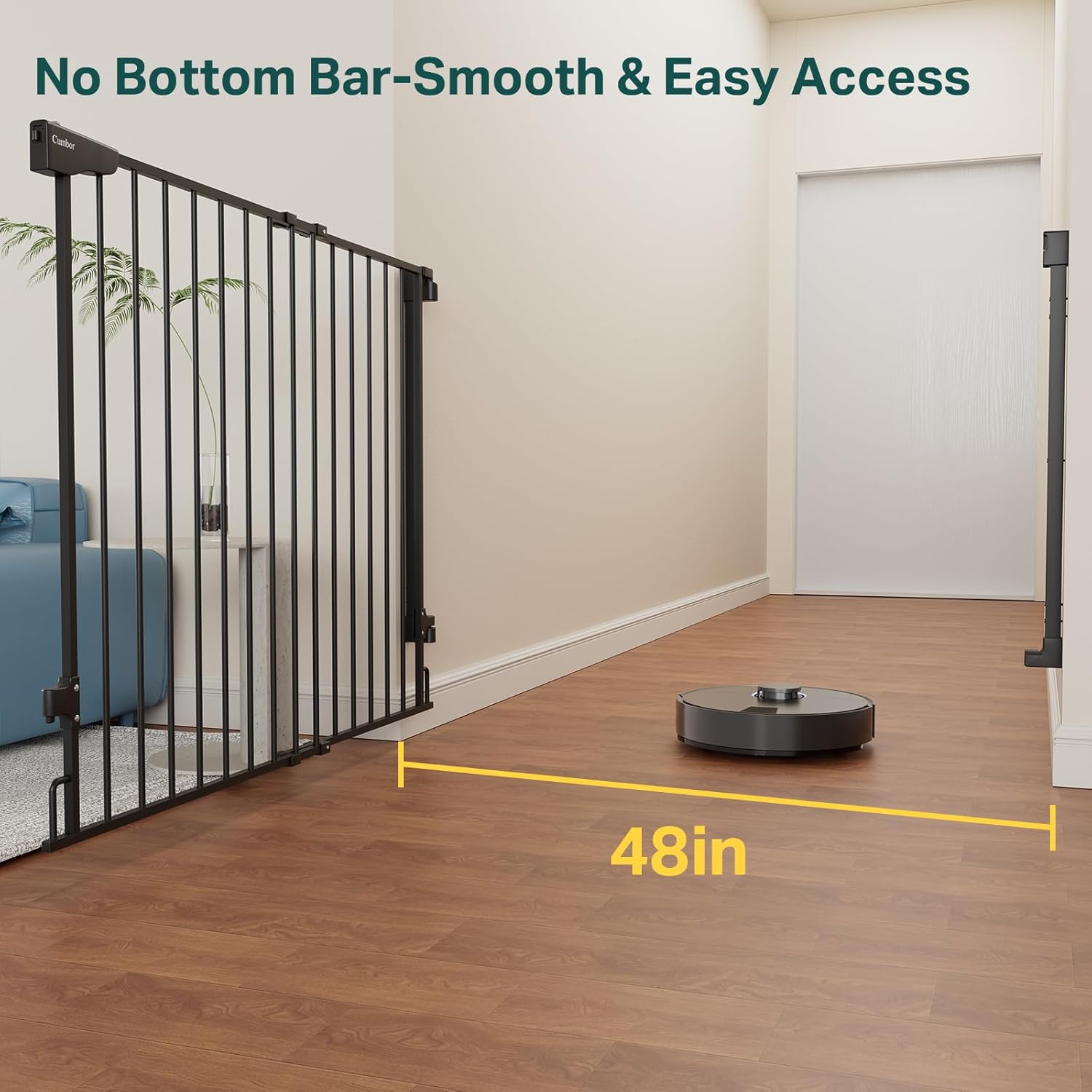 Cumbor | Safety Gate | No Bottom Bar | 34" x 31.6-48" | Black - aborderproducts