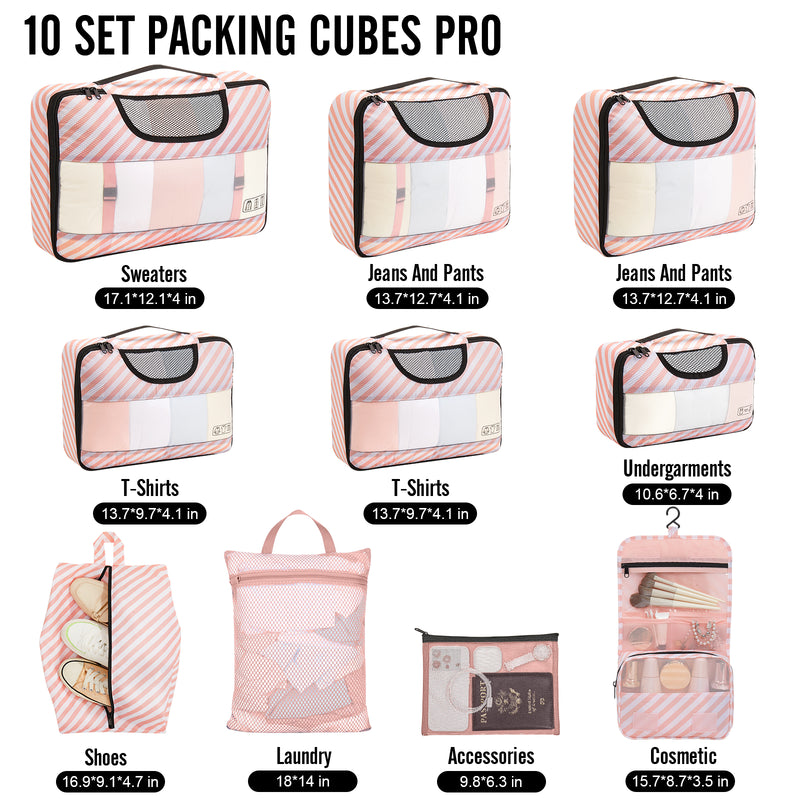 Veken 10 Set Packing Cubes for Travel Essential, Suitcase Organizer Bags in 4 Sizes, Carry-On Luggage Accessories with Large Laundry & Hanging Toiletry Bag, Must-Have for Airplane, Road Trip & Camping-zoom-