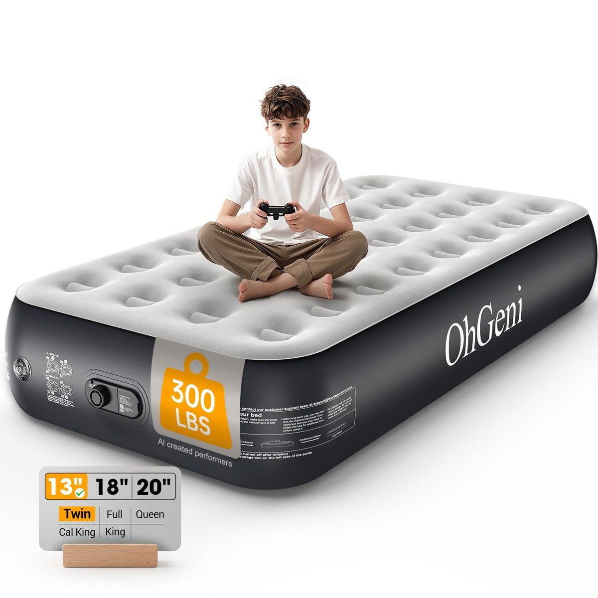 OhGeni Raised Inflatable Air Mattress with Built-in Pump, Advanced Support & Quick Inflation Blow Up Bed for Guests & Camping-1