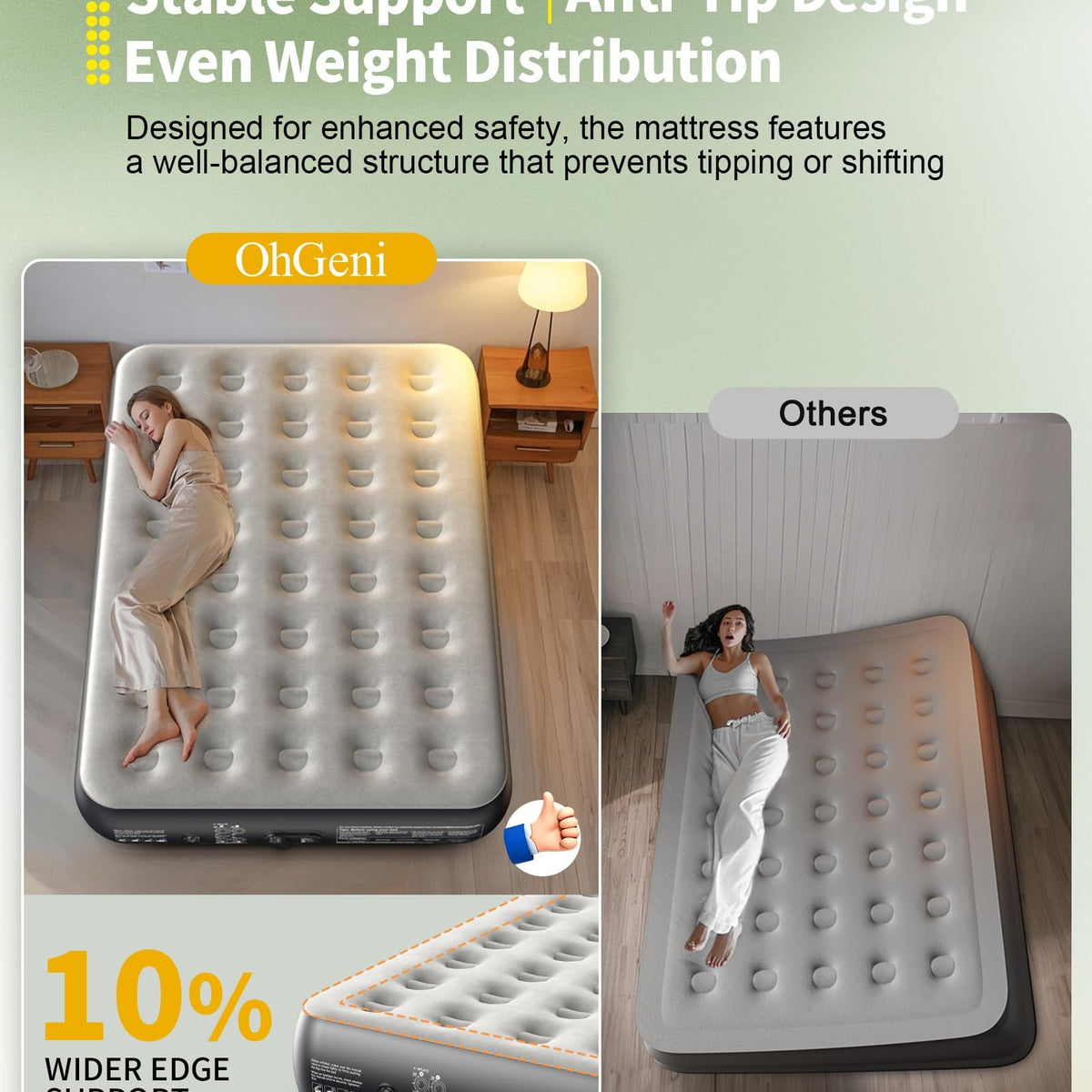 OhGeni Raised Inflatable Air Mattress with Built-in Pump, Advanced Support & Quick Inflation Blow Up Bed for Guests & Camping-7