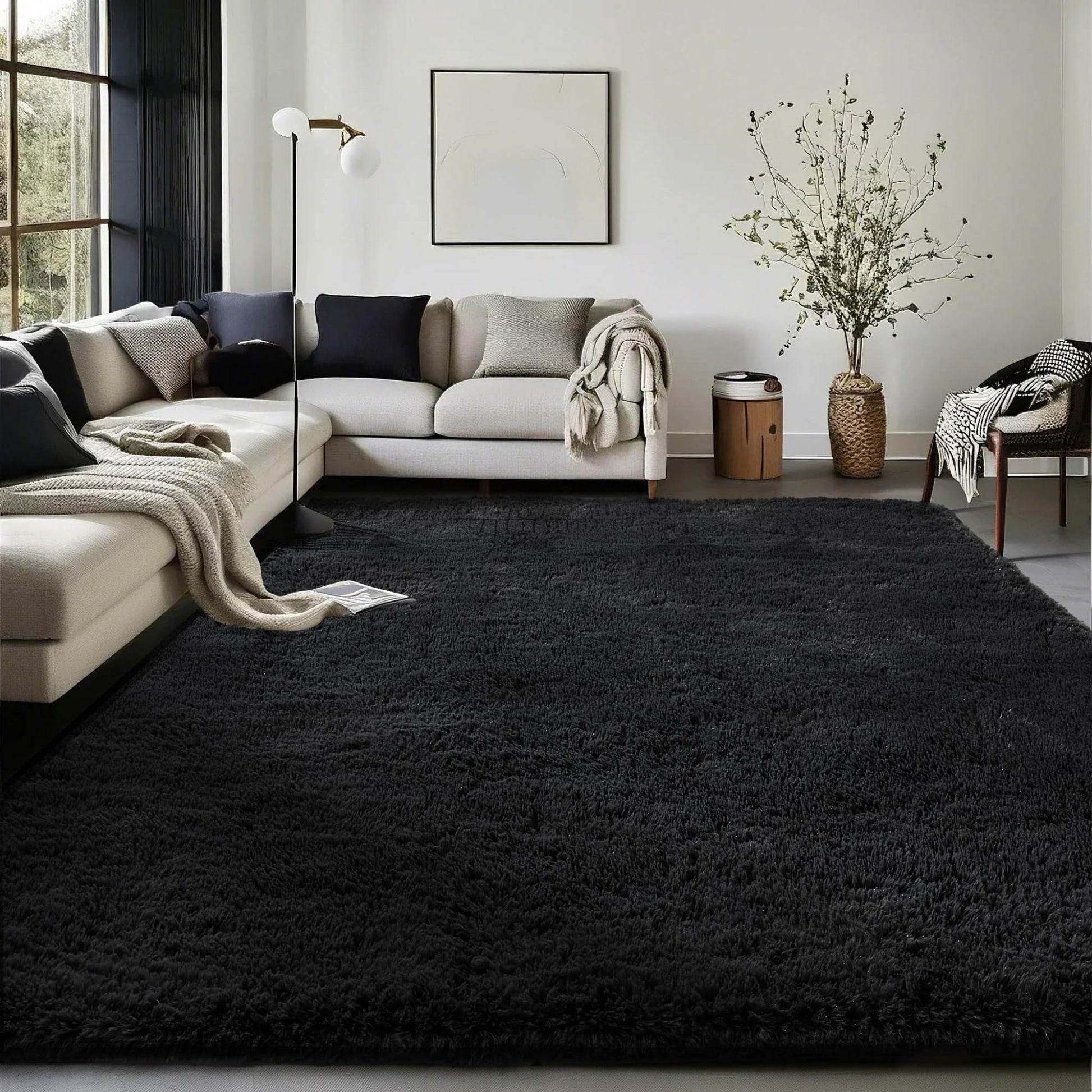 Ophanie 4x6 Area Rug Non Slip Plush Shag Bedroom Living Room Carpet Black Soft Fluffy Floor Rug-2