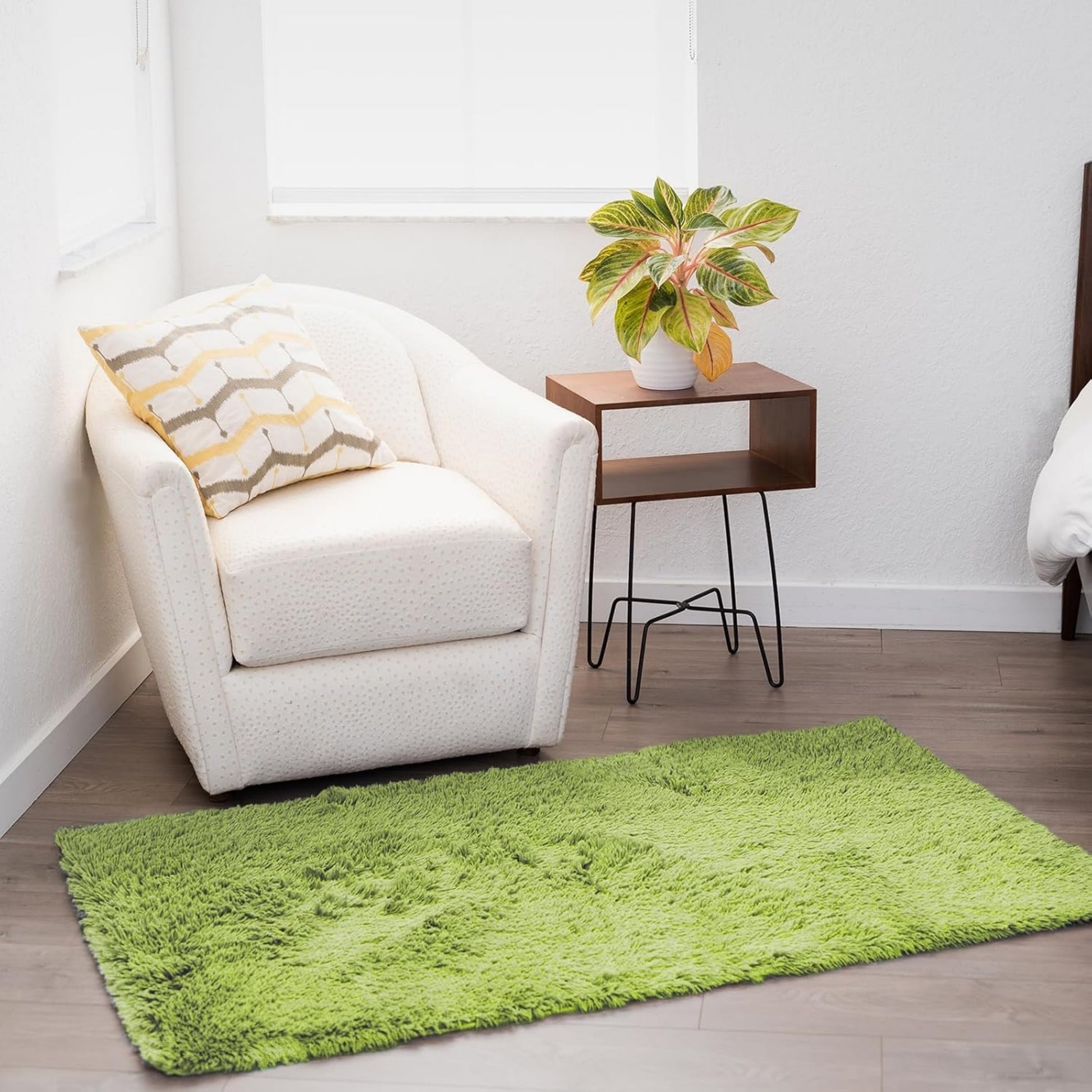 Ophanie 3x5 Green Area Rug Soft Fluffy Shag Bedroom Nursery Rug Grass Style Plush Carpet-4