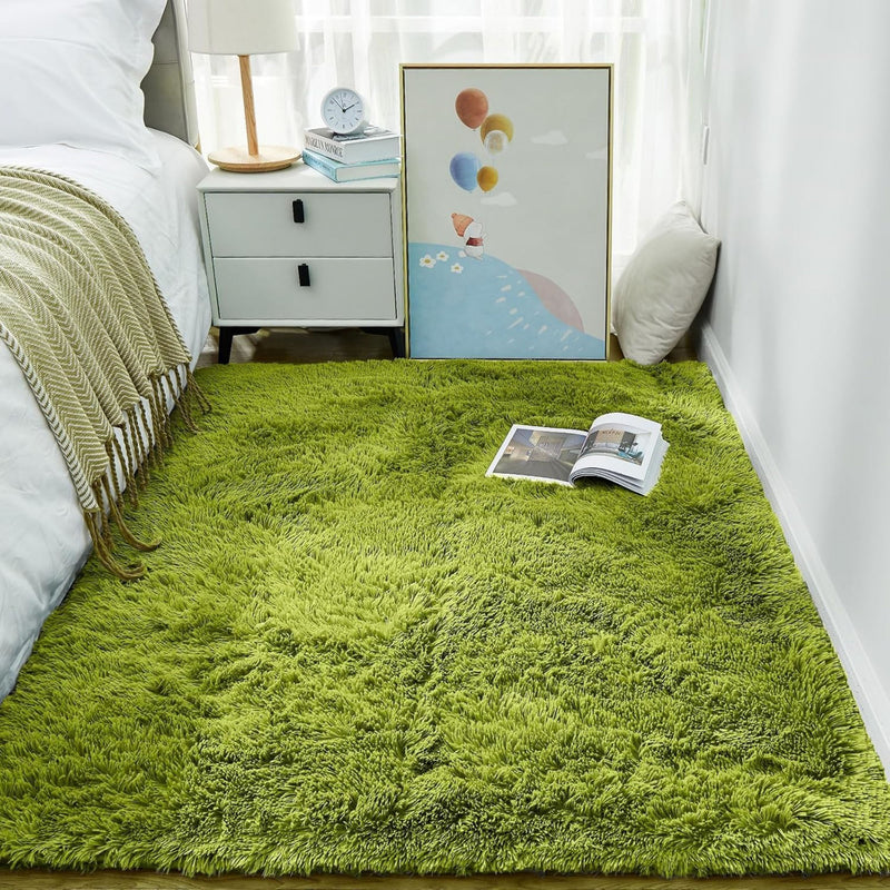 Ophanie 4x6 Green Area Rug Soft Fluffy Shag Bedroom Nursery Rug Grass Style Plush Carpet-zoom-