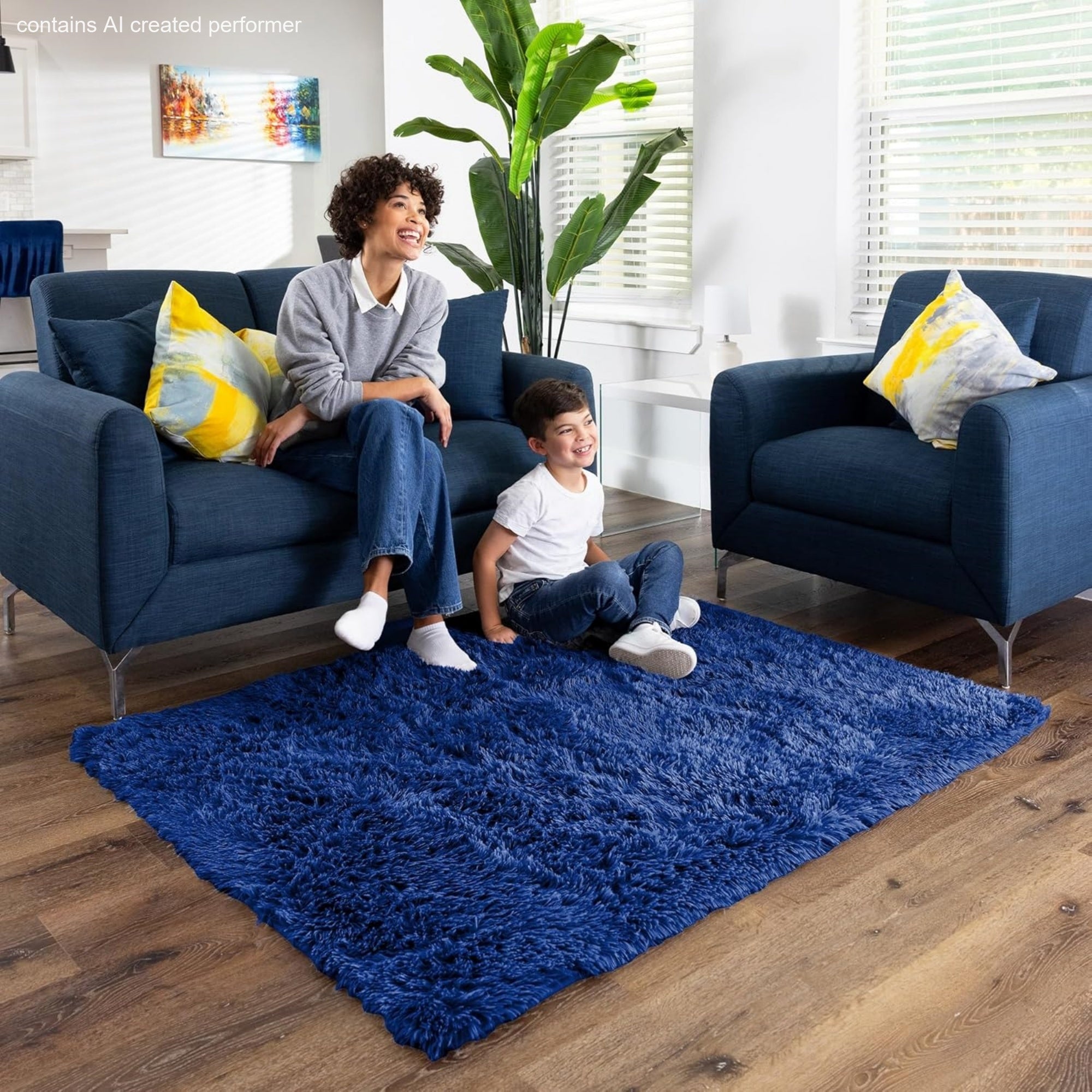 Ophanie 4x6 Area Rug Non Slip Plush Shag Bedroom Living Room Carpet Royal Blue Soft Fluffy Floor Rug-zoom-6