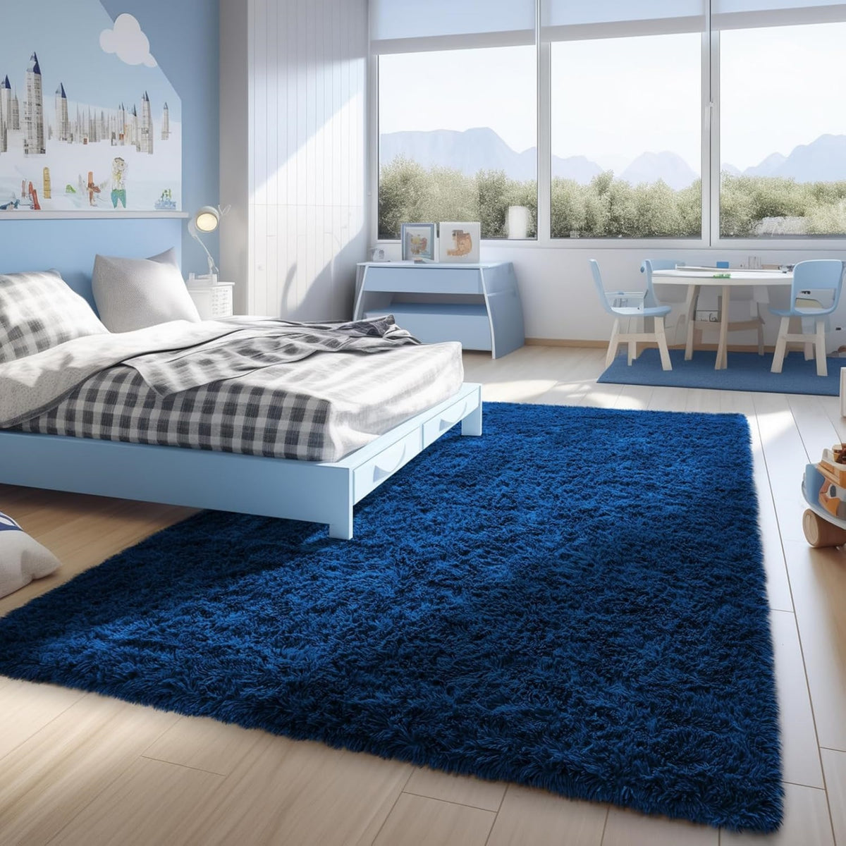 Ophanie 4x6 Area Rug Non Slip Plush Shag Bedroom Living Room Carpet Royal Blue Soft Fluffy Floor Rug-1