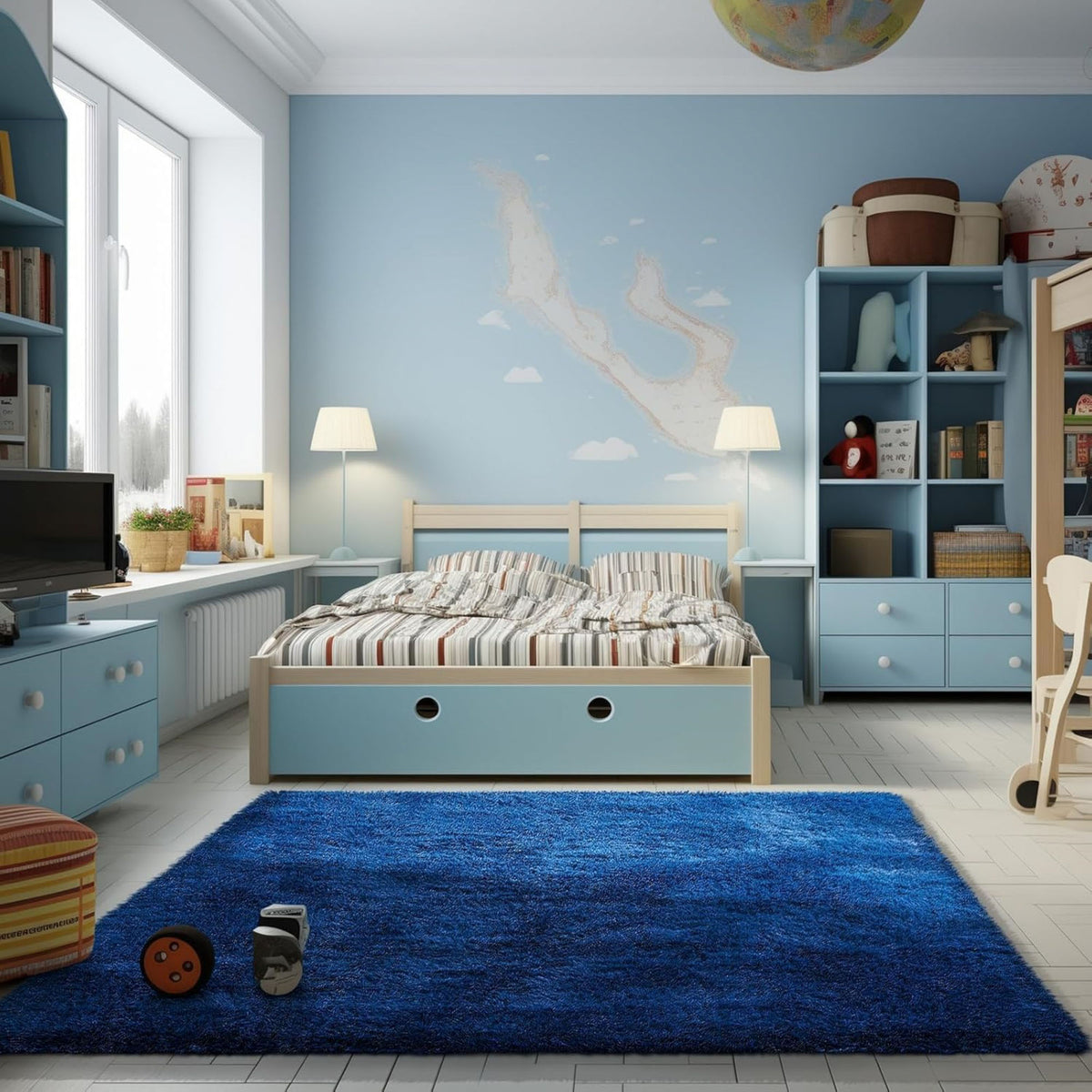 Ophanie 4x6 Area Rug Non Slip Plush Shag Bedroom Living Room Carpet Royal Blue Soft Fluffy Floor Rug-3