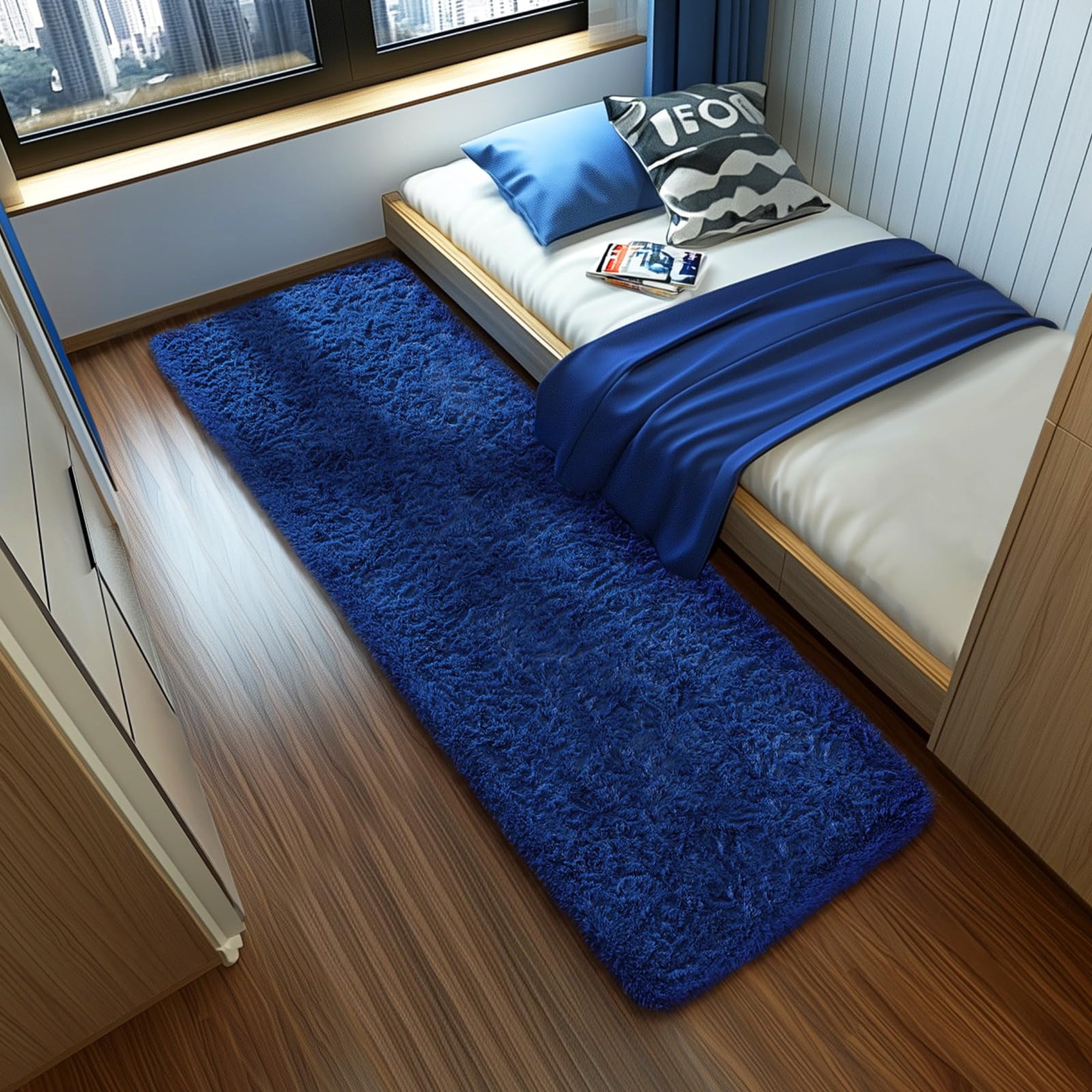 Ophanie Fluffy Shag Runner Rug, Soft Cushioned Non-Slip Hallway Rug for Bedroom, Bedside, Dorm, Nursery & Kids Room-zoom-4