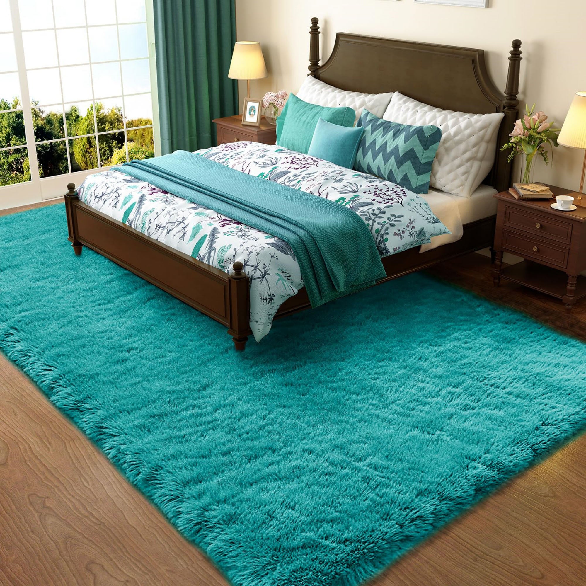 Ophanie 4x6 Area Rug Non Slip Plush Shag Bedroom Living Room Carpet Teal Soft Fluffy Floor Rug-zoom-7