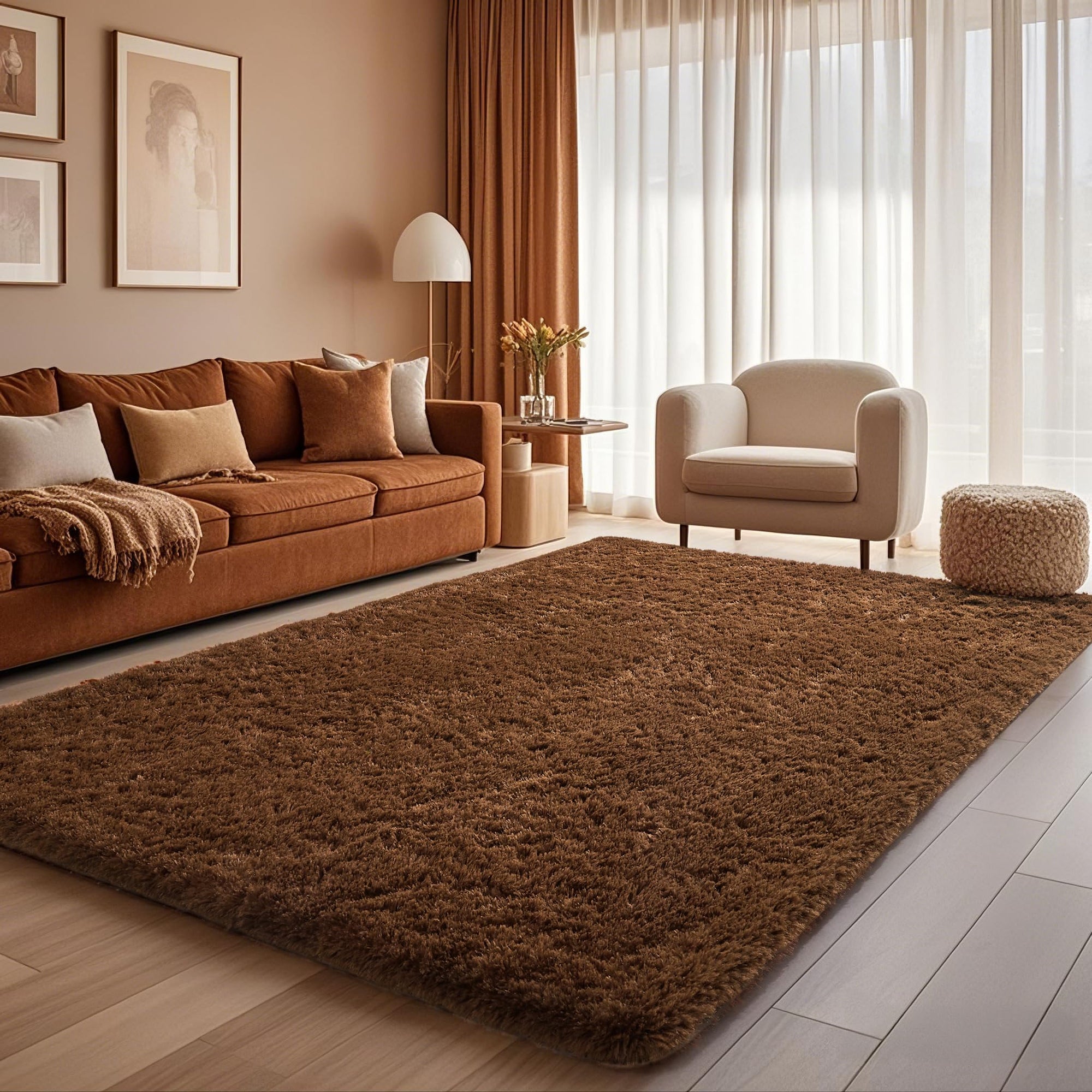 Ophanie Soft Shag Area Rug, Fluffy Non-Slip Carpet for Living Room, Bedroom and Dorm