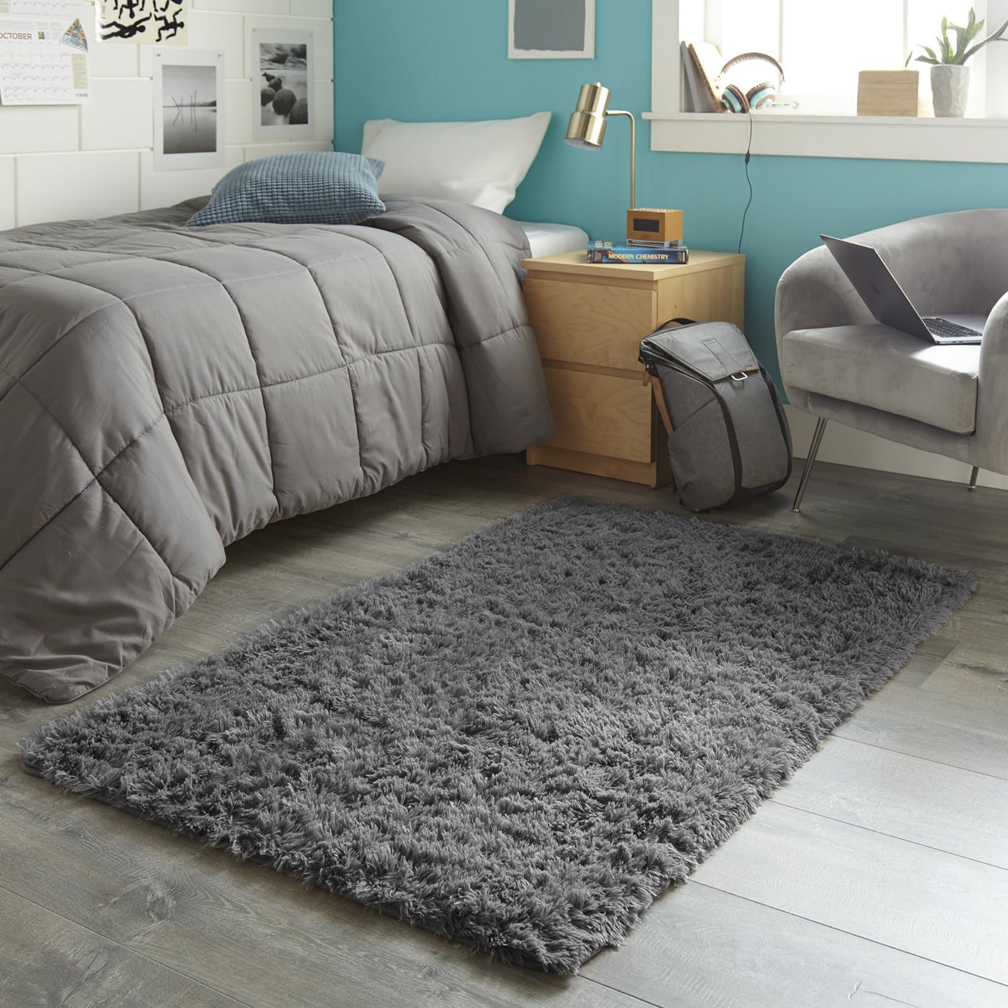 Ophanie 3x5 Area Rug Non Slip Plush Dorm Bedroom Rug Grey Soft Fluffy Floor Carpet-zoom-6
