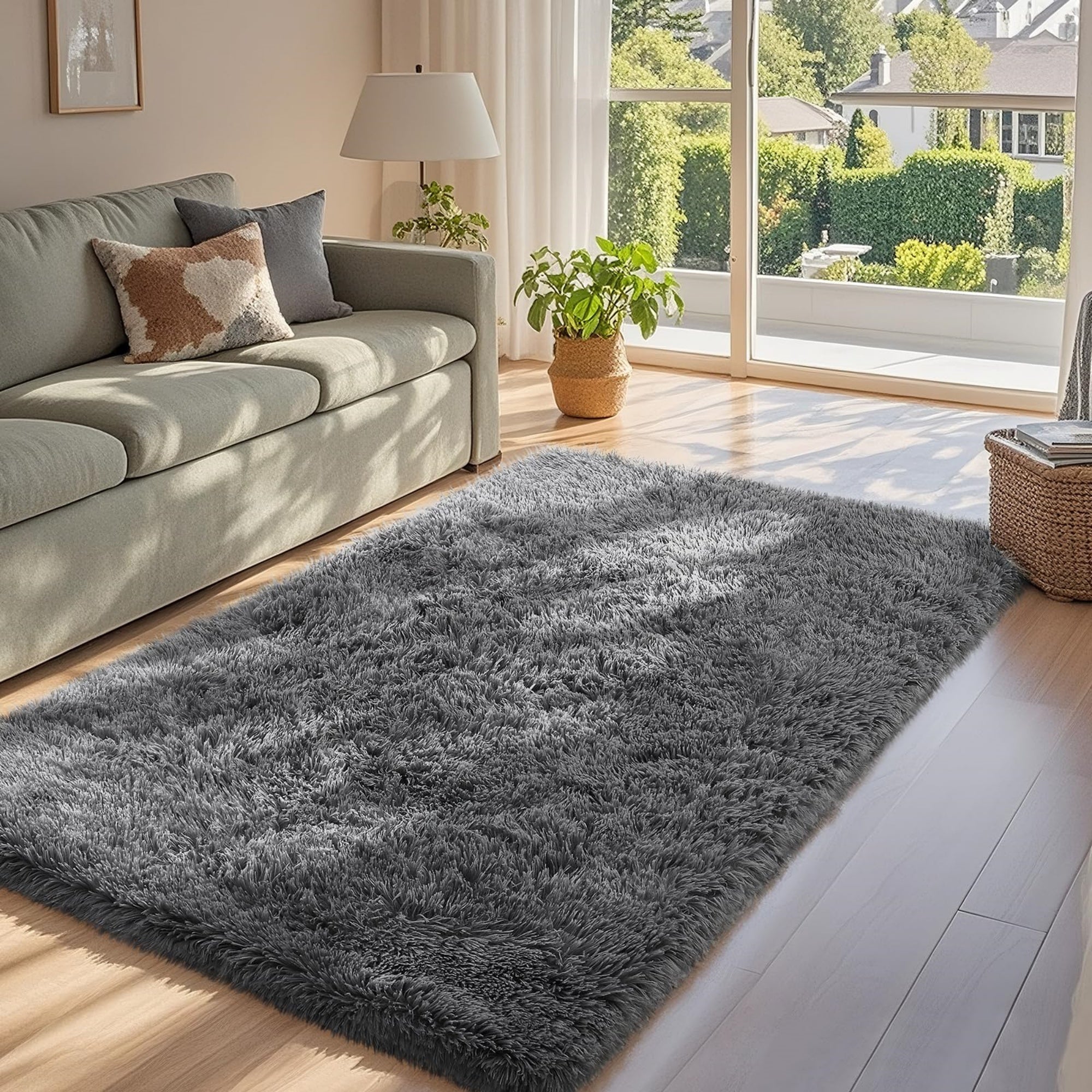 Ophanie 3x5 Area Rug Non Slip Plush Dorm Bedroom Rug Grey Soft Fluffy Floor Carpet-zoom-4