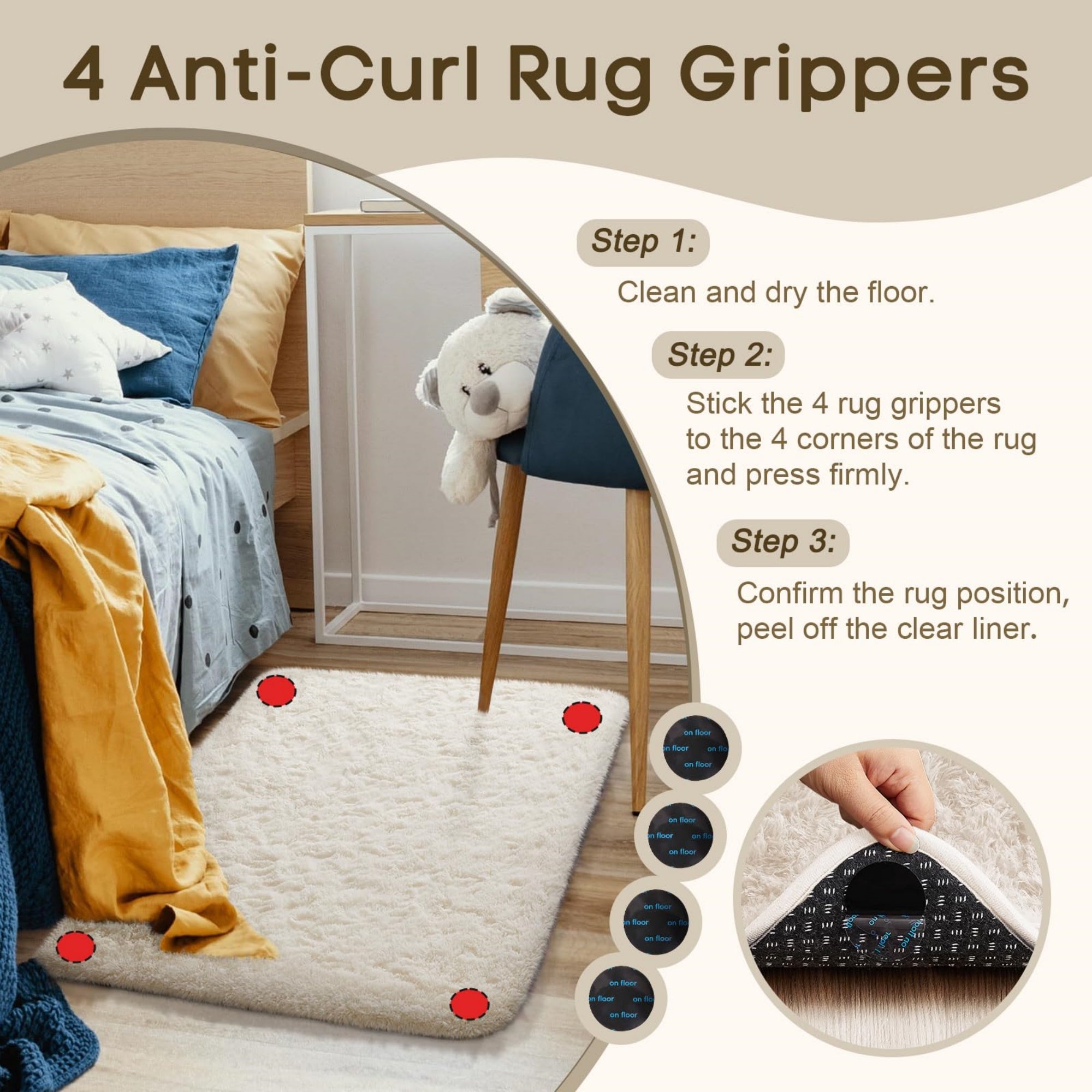 Ophanie 2x3 Small Area Rug Non Slip Plush Entryway Bedroom Rug Ivory Soft Fluffy Throw Carpet-zoom-9