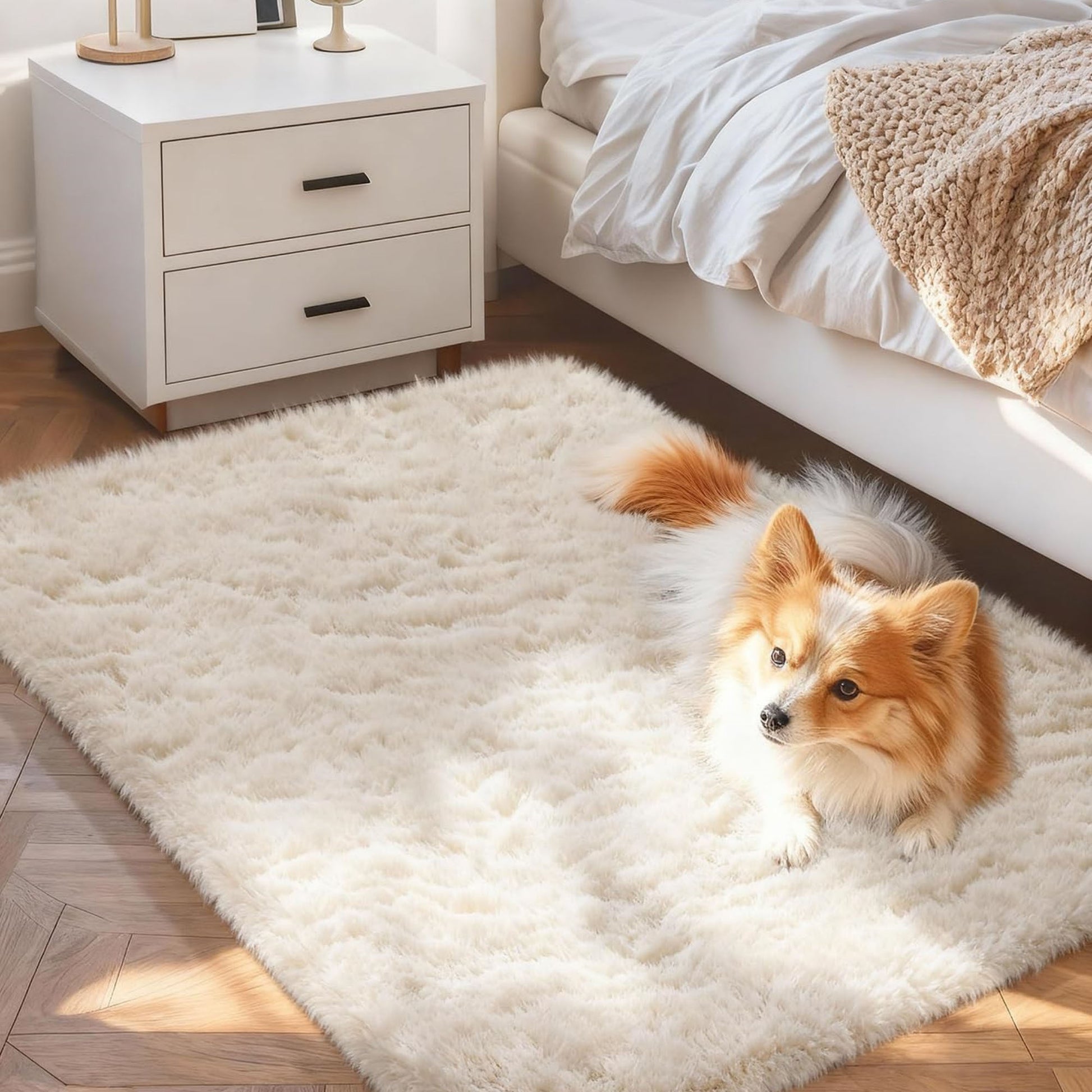 Ophanie 2x3 Small Area Rug Non Slip Plush Entryway Bedroom Rug Ivory Soft Fluffy Throw Carpet-7