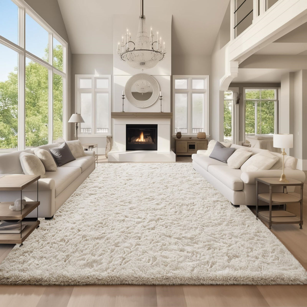Ophanie 9x12 Area Rug Non Slip Plush Shag Bedroom Living Room Carpet Ivory Soft Fluffy Floor Rug-zoom-3