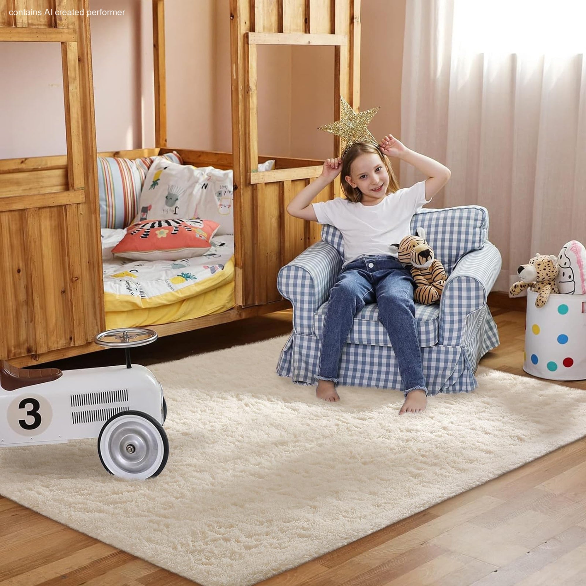 Ophanie Non Slip Ivory Shag Rug 4x6, Fluffy Area Rug for Bedroom Living Room, Soft Fuzzy Carpet for Kids Nursery, Plush Dorm Rug