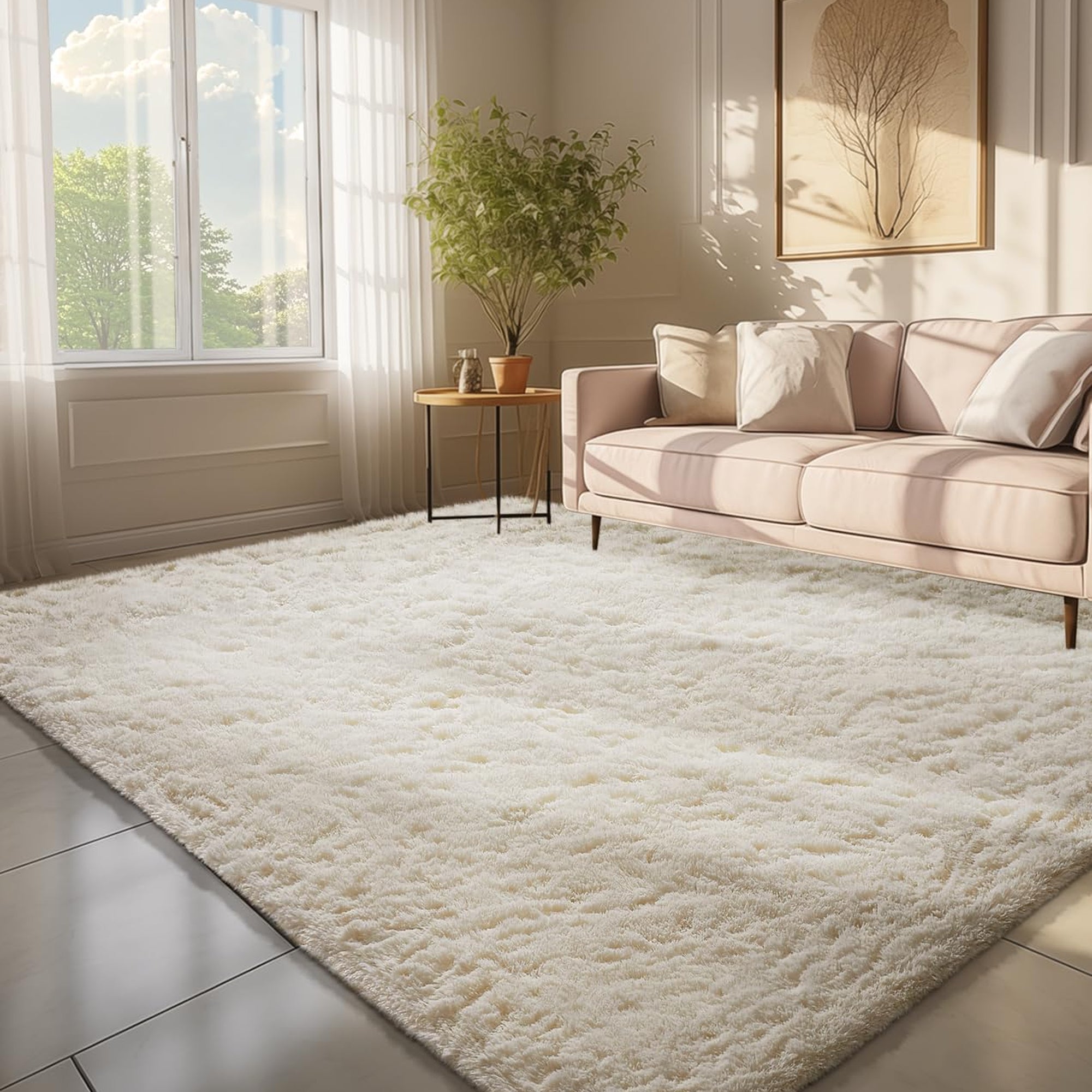 Ophanie Large Ivory Shag Rug 6x9, Fluffy Area Rug for Living Room Bedroom, Soft Non Slip Carpet for Kids Nursery, Boys Girls Dorm Rug-zoom-7