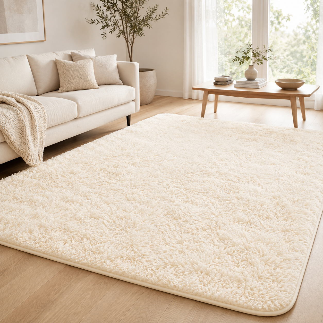 Ophanie Large Ivory Shag Rug 6x9, Fluffy Area Rug for Living Room Bedroom, Soft Non Slip Carpet for Kids Nursery, Boys Girls Dorm Rug