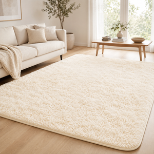Ophanie Large Ivory Shag Rug 6x9, Fluffy Area Rug for Living Room Bedroom, Soft Non Slip Carpet for Kids Nursery, Boys Girls Dorm Rug
