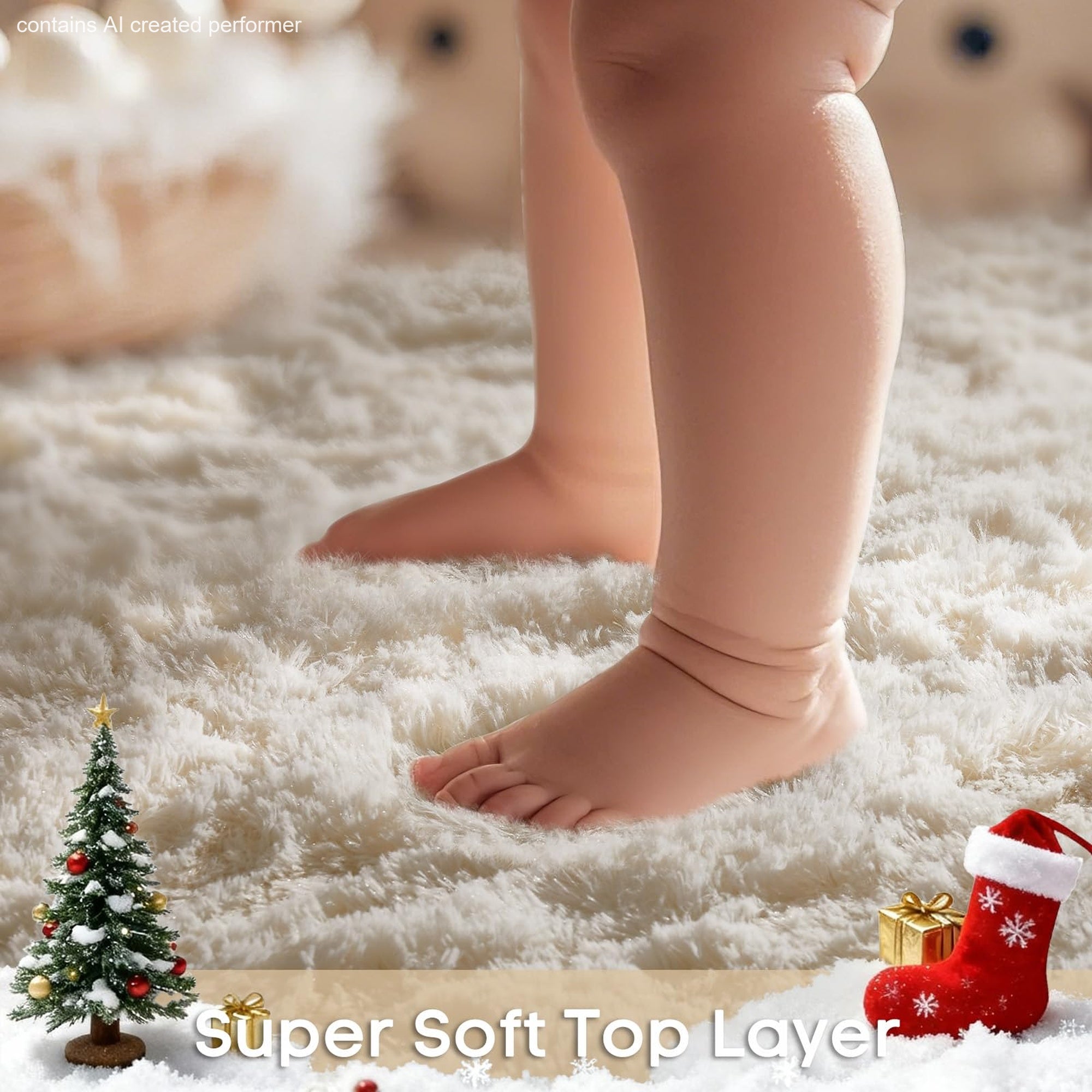 Ophanie Large Ivory Shag Rug 6x9, Fluffy Area Rug for Living Room Bedroom, Soft Non Slip Carpet for Kids Nursery, Boys Girls Dorm Rug-zoom-4