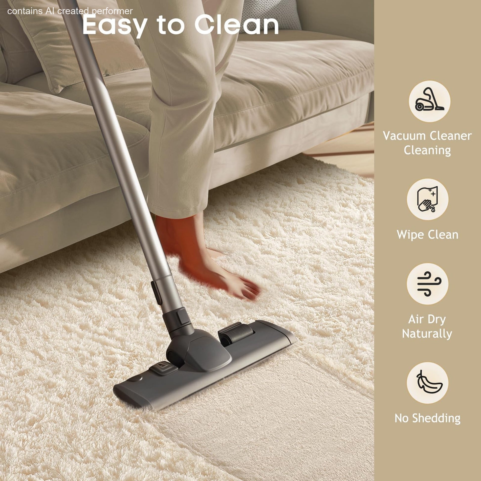 Ophanie Large Ivory Shag Rug 6x9, Fluffy Area Rug for Living Room Bedroom, Soft Non Slip Carpet for Kids Nursery, Boys Girls Dorm Rug-5