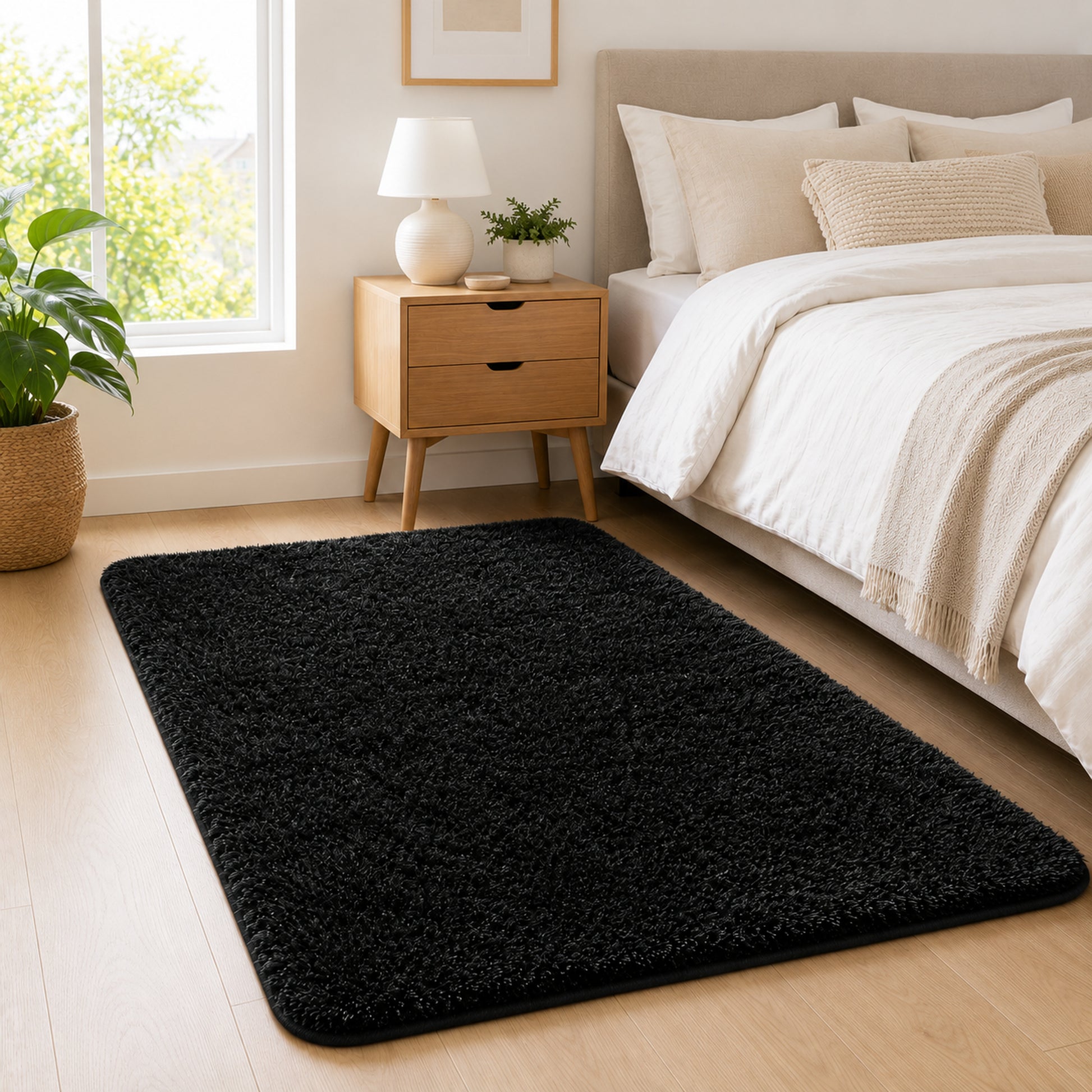 Ophanie 4x6 Area Rug Non Slip Plush Shag Bedroom Living Room Carpet Black Soft Fluffy Floor Rug-2
