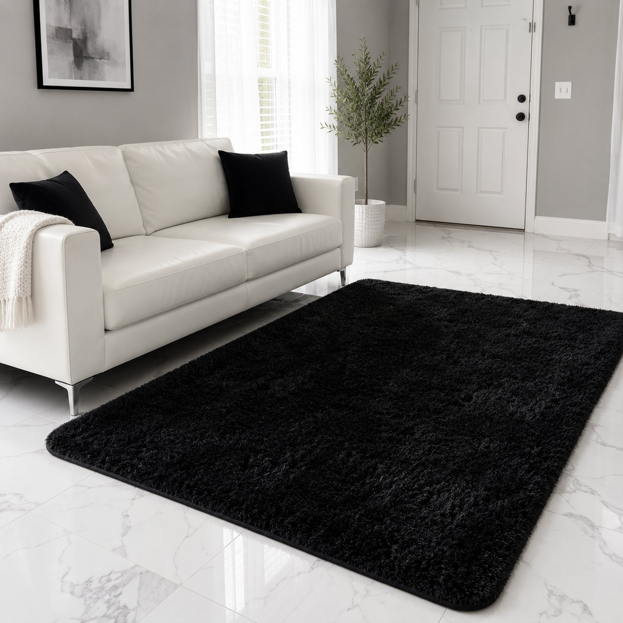Ophanie 4x6 Area Rug Non Slip Plush Shag Bedroom Living Room Carpet Black Soft Fluffy Floor Rug-zoom-1