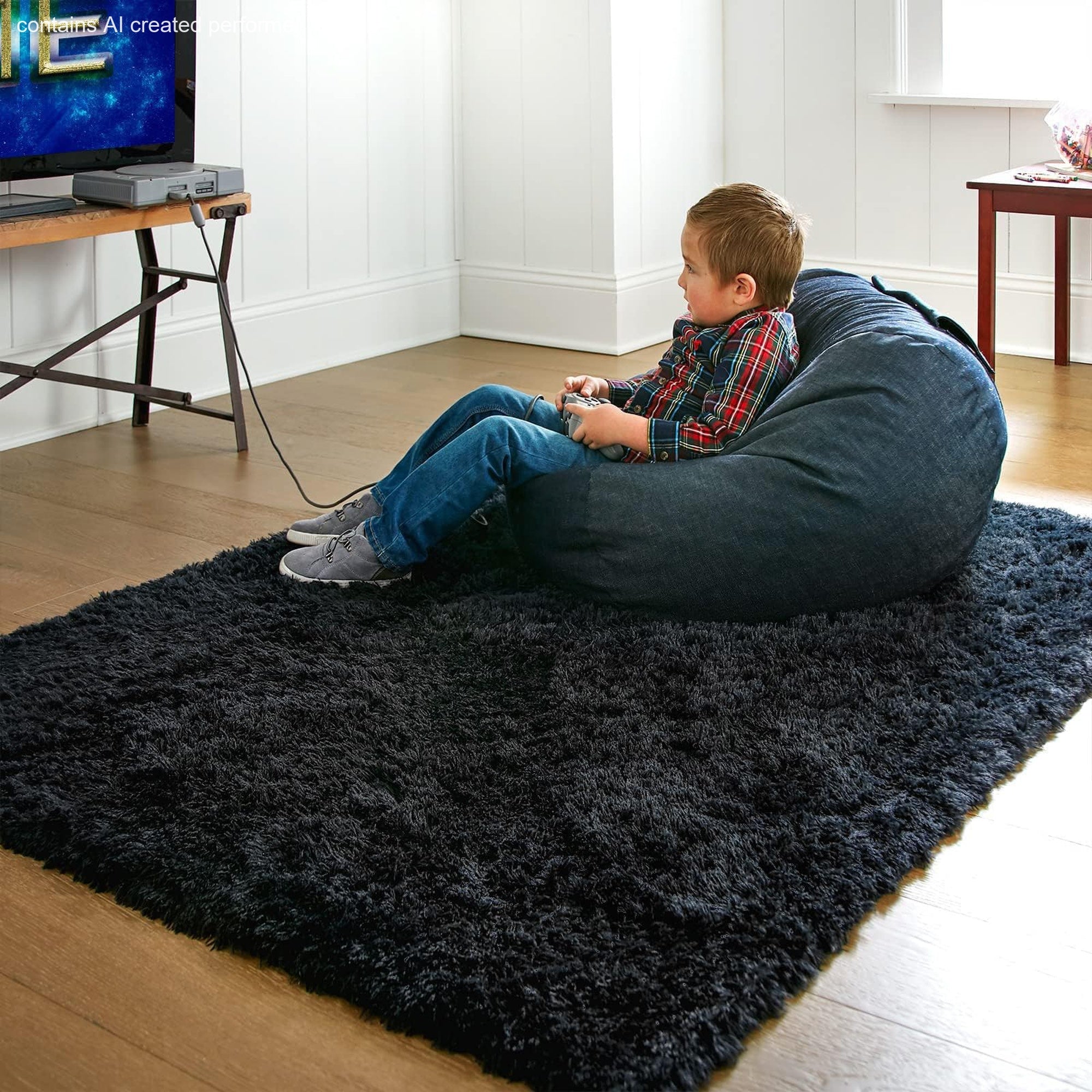 Ophanie 4x6 Area Rug Non Slip Plush Shag Bedroom Living Room Carpet Black Soft Fluffy Floor Rug-zoom-7